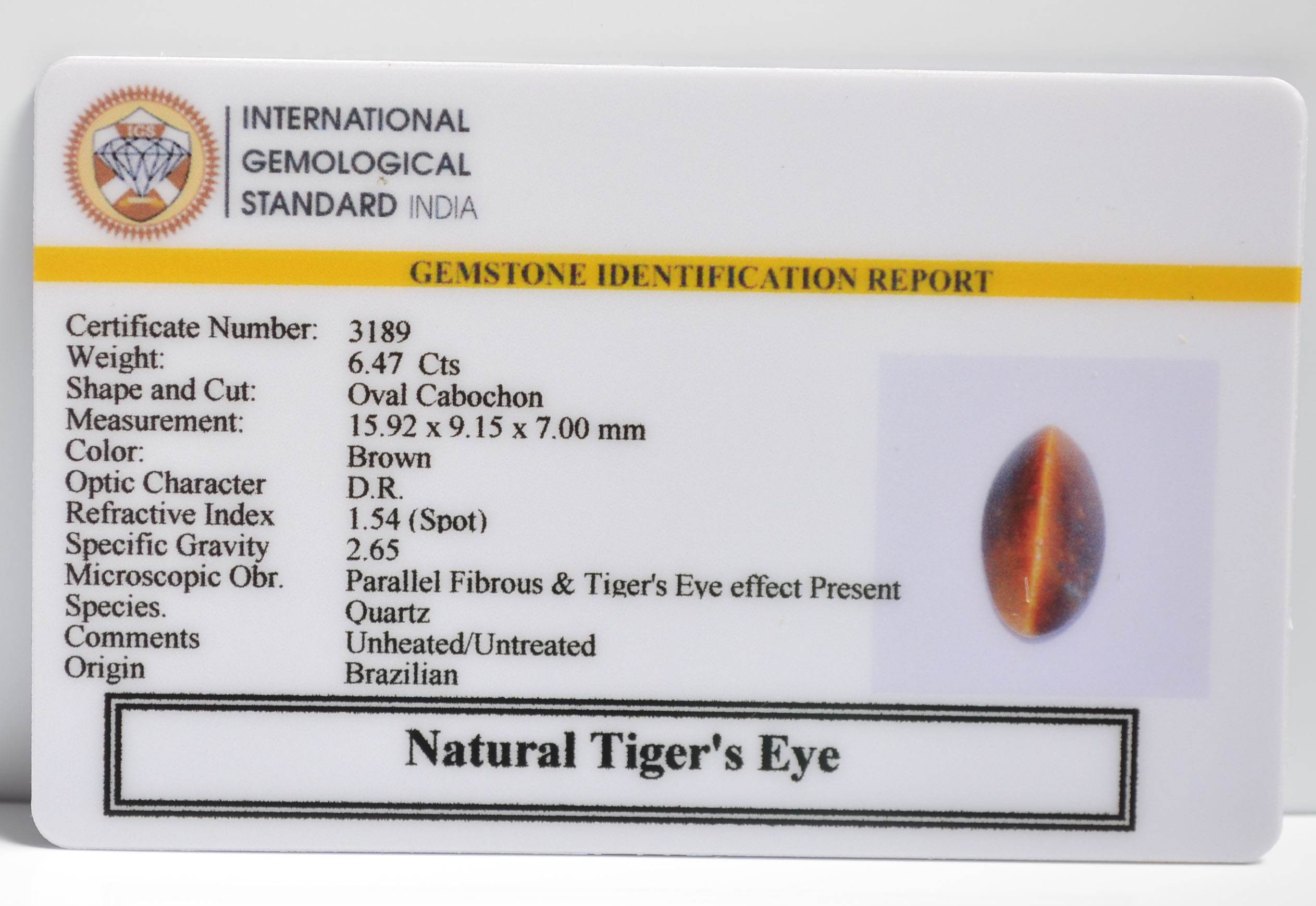 TGR138 2 TIGER'S EYE 6.47 Ct.