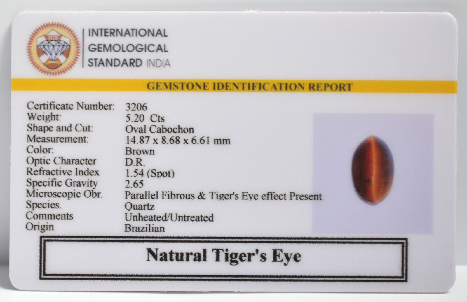 TGR152 2 1 TIGER'S EYE 5.2 Ct.