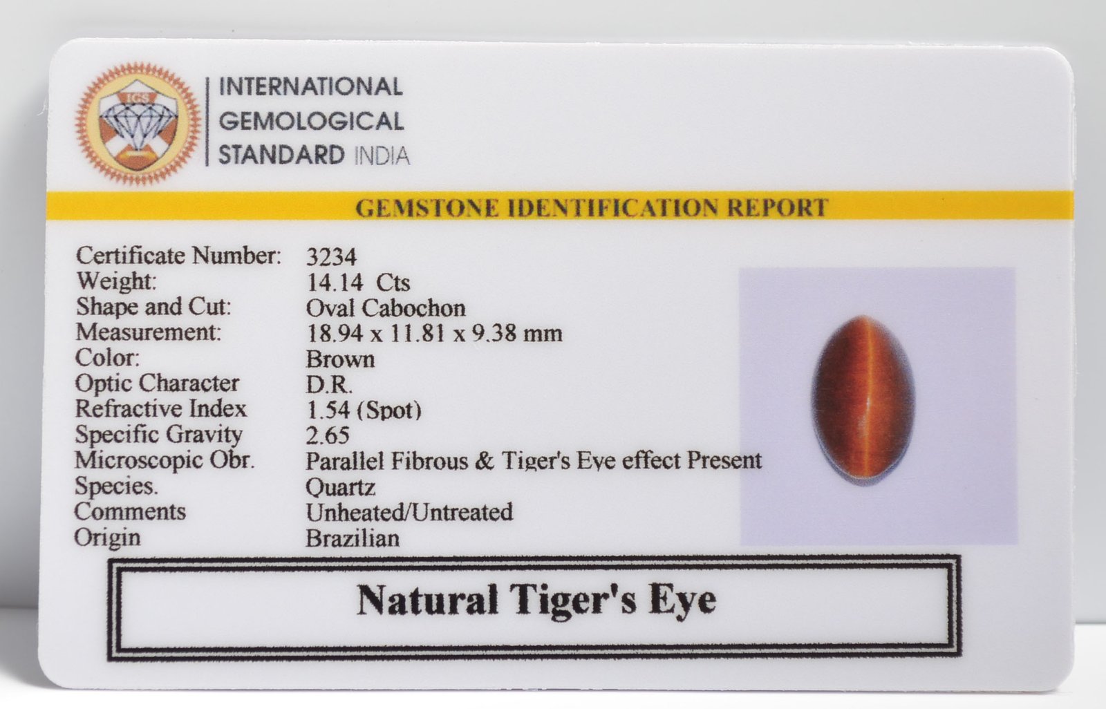 TGR169 2 TIGER'S EYE 14.14 Ct.