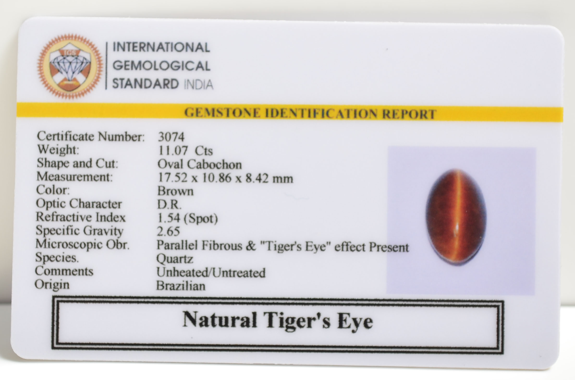 TIGER'S EYE 11.07 Ct. 3 TGR61 2 TIGER'S EYE 11.07 Ct.