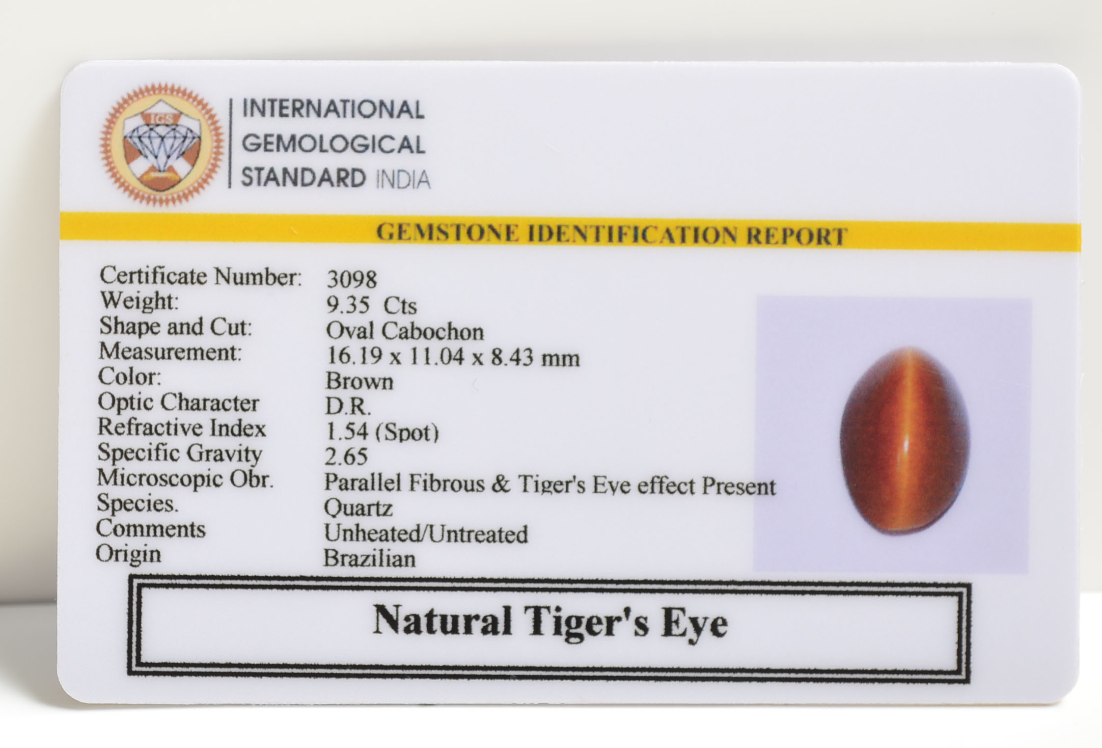 TIGER'S EYE 9.35 Ct. 3 TGR81 2 TIGER'S EYE 9.35 Ct.