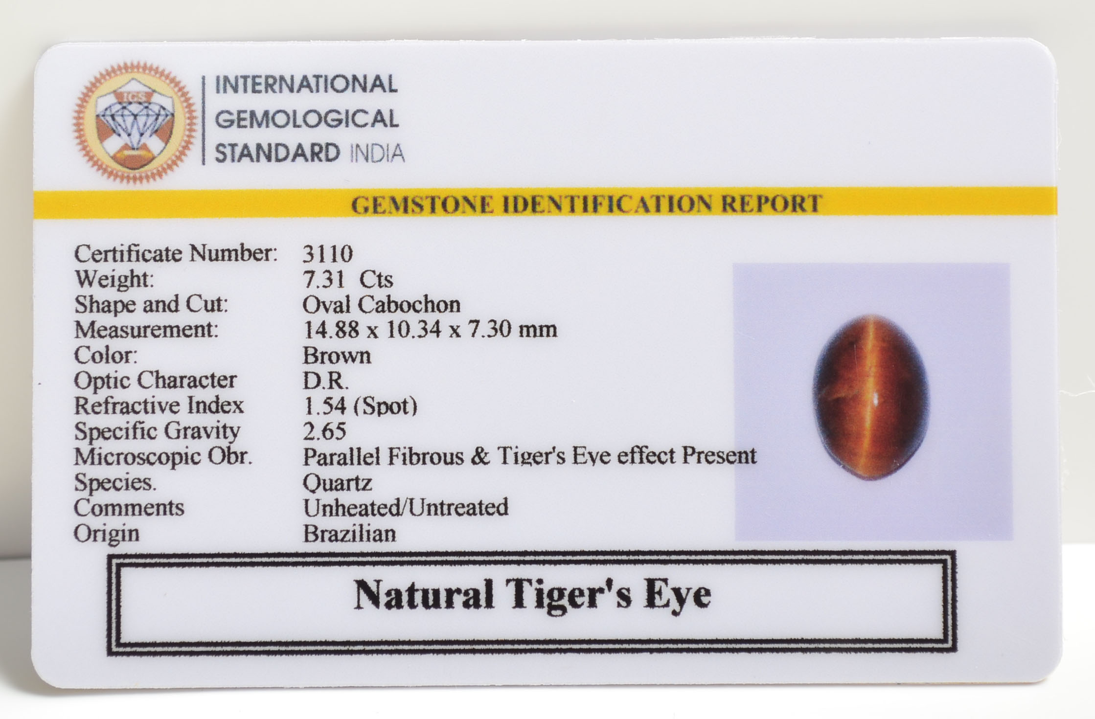 TIGER'S EYE 7.31 Ct. 3 TGRG57 2 TIGER'S EYE 7.31 Ct.
