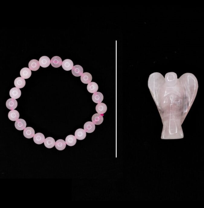 rose quartz bracelet and angel combo 1 Rose Quartz Bracelet+Rose Quartz Angel
