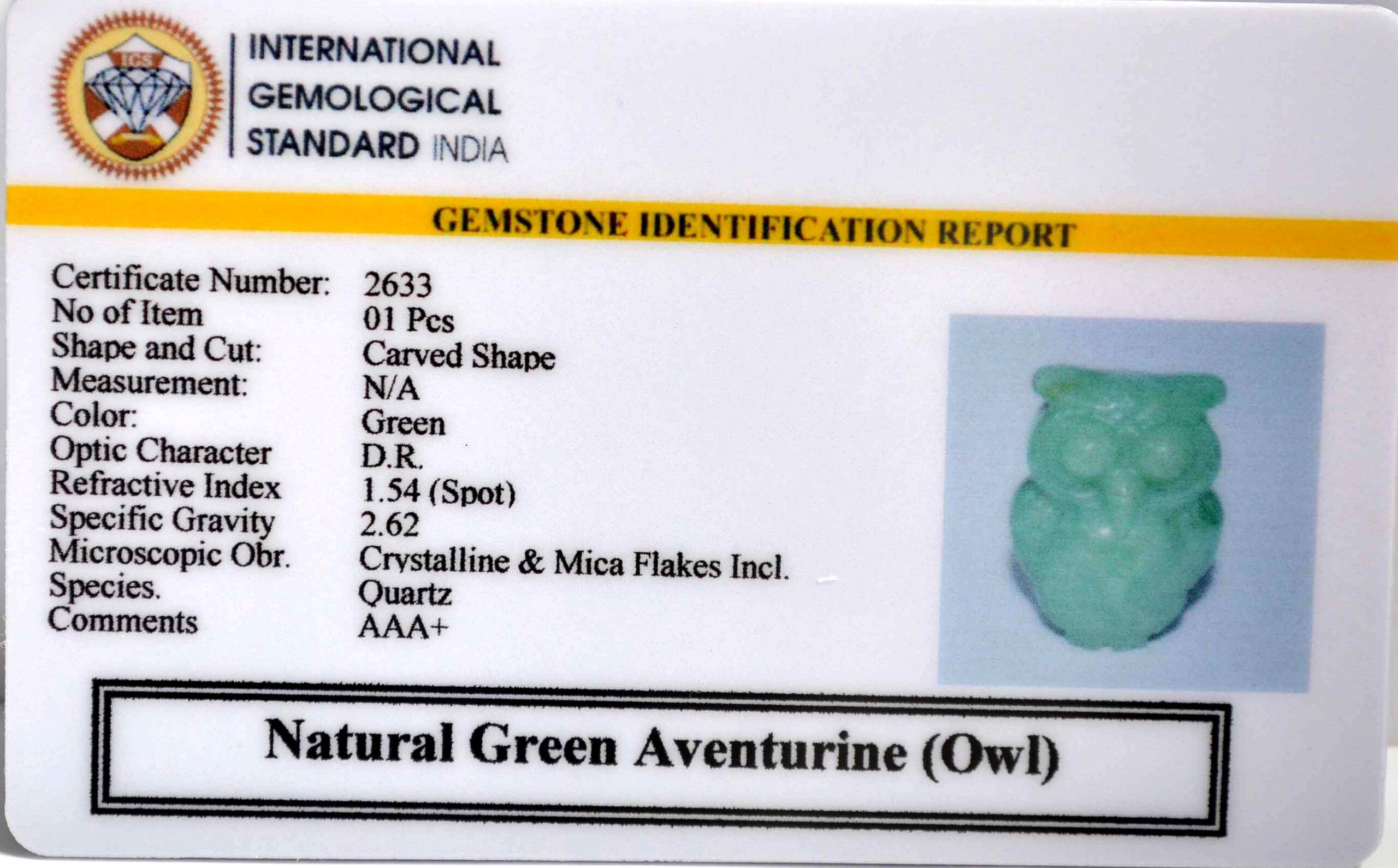 2633 scaled Natural Green Aventurine Owl