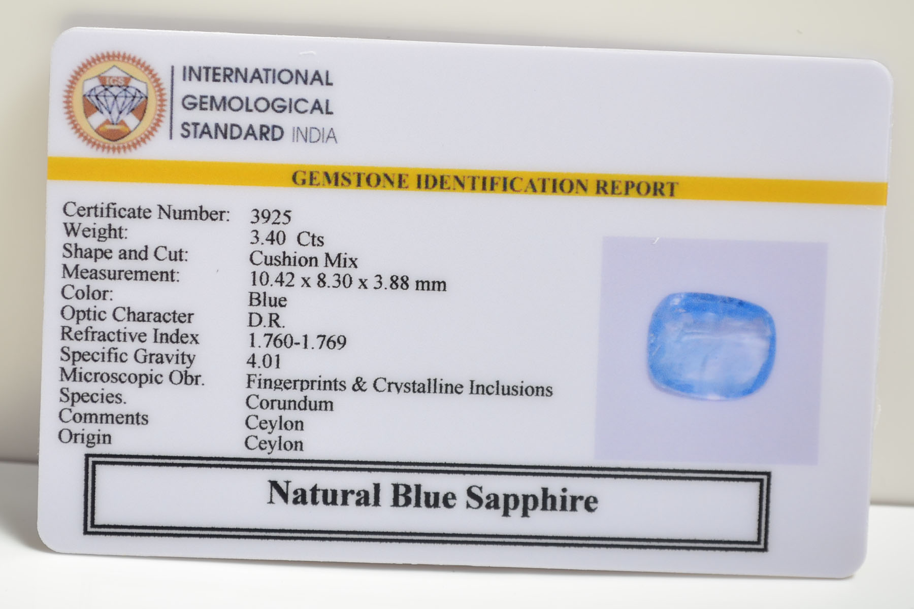 BLUE SAPPHIRE 3.4 Ct. BLUE SAPPHIRE 3.4 Ct.