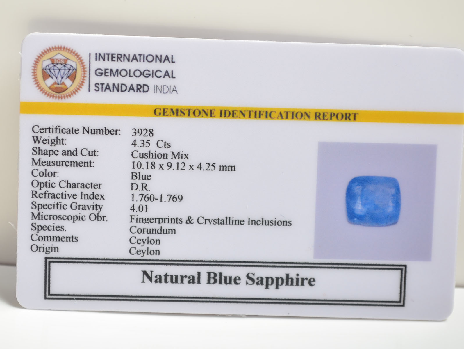 BLUE SAPPHIRE 4.35 Ct. BLUE SAPPHIRE 4.35 Ct.