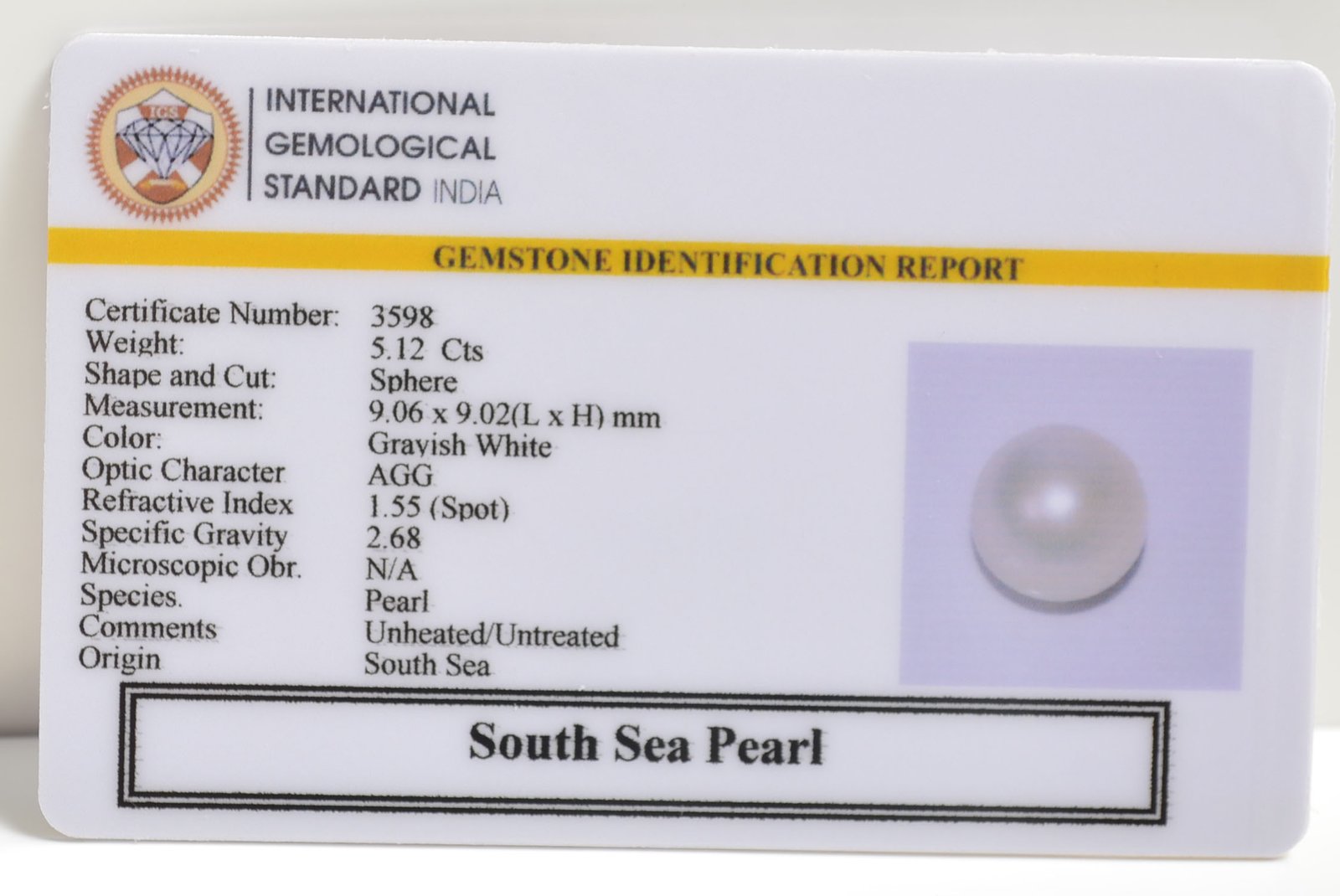 DSP2893 2 SOUTH SEA PEARL 5.12 Ct.