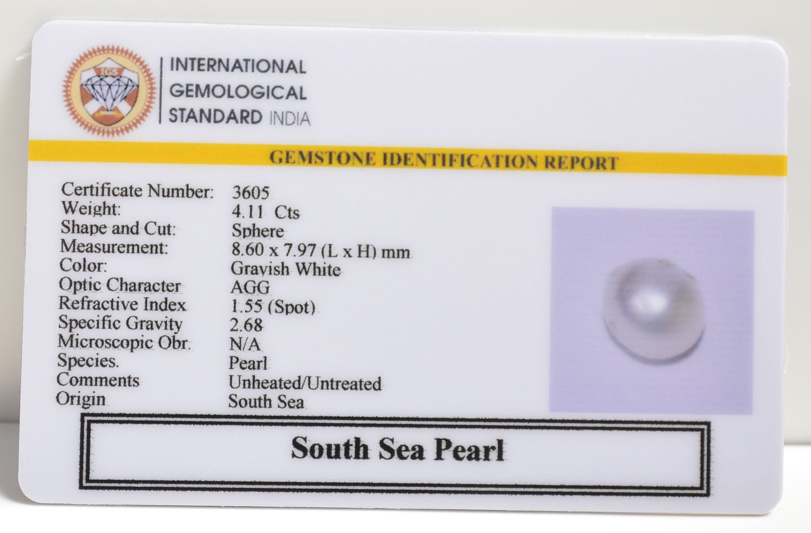 DSP2900 2 SOUTH SEA PEARL 4.11 Ct.