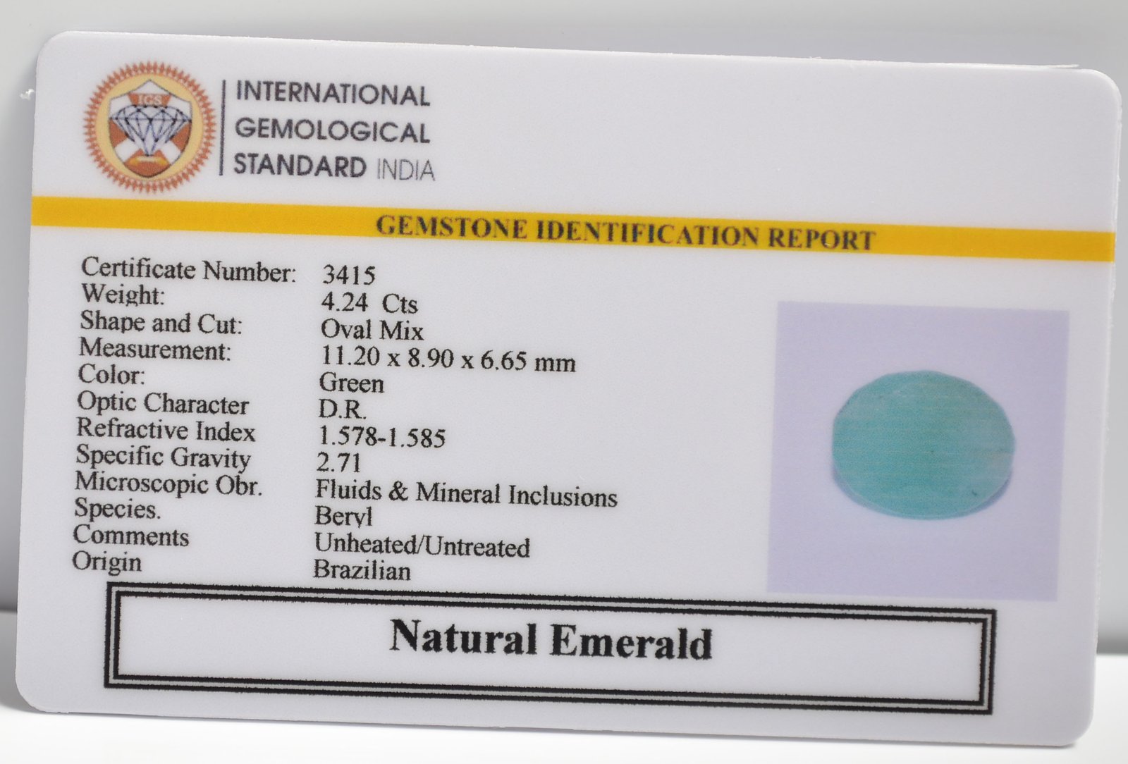 EMERALD 4.24 Ct. 3 EMRD21750 2 1 EMERALD 4.24 Ct.