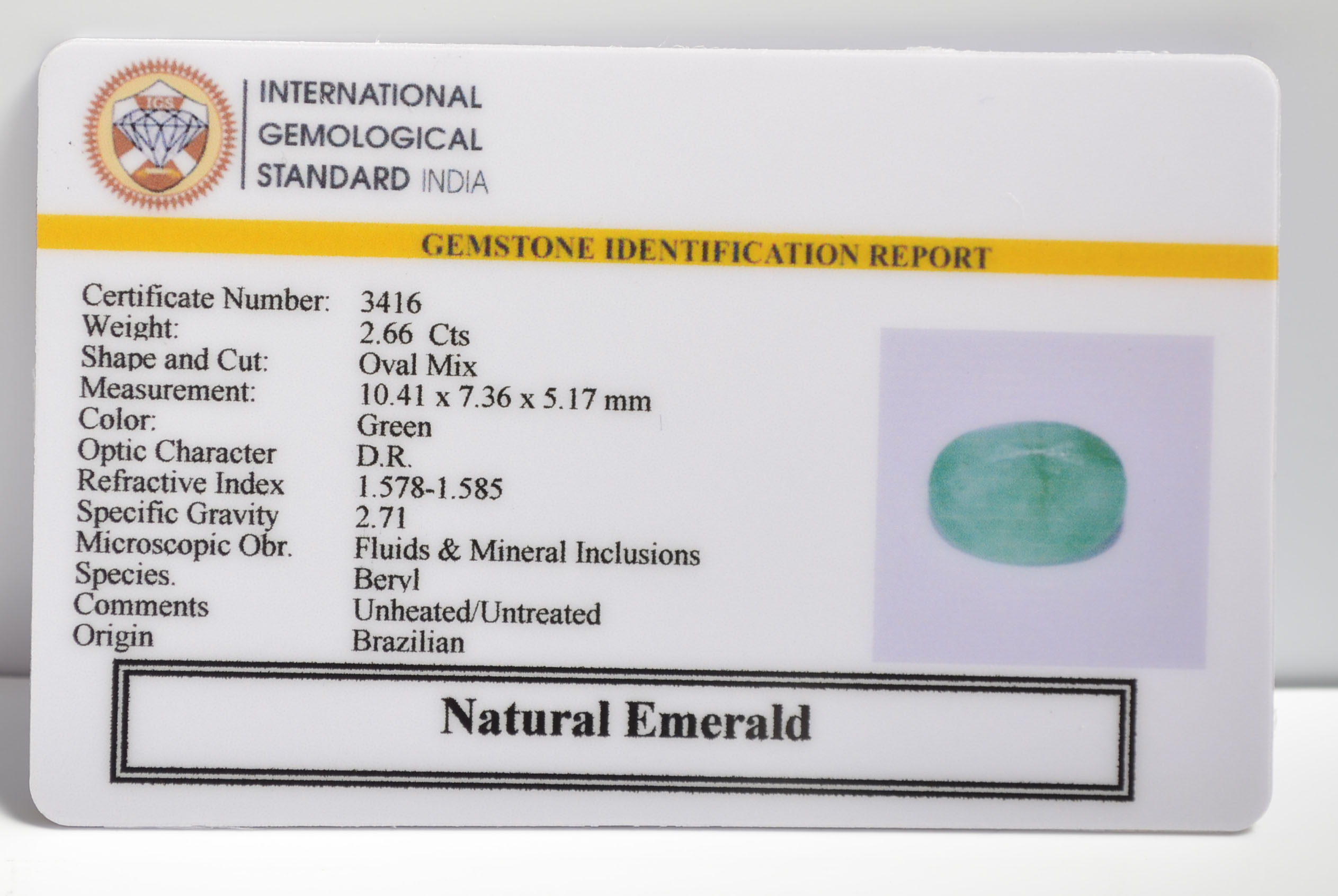 EMERALD 2.66 Ct. 3 EMRD21751 2 EMERALD 2.66 Ct.