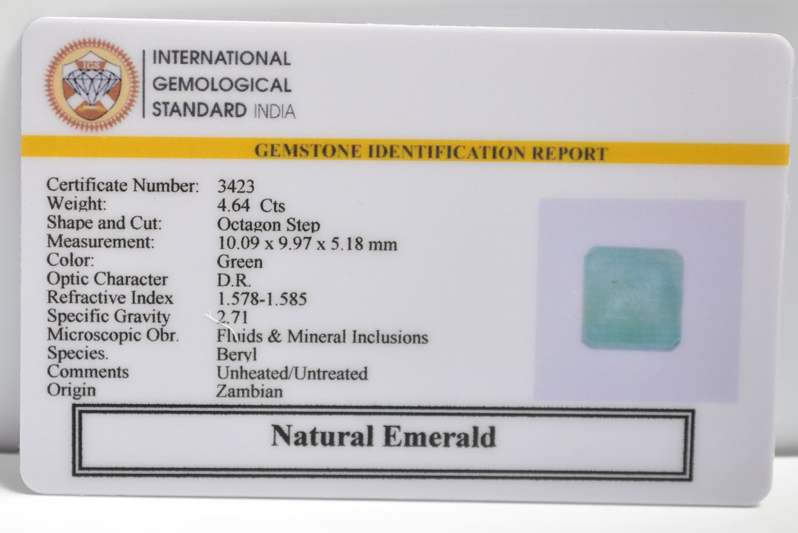 EMERALD 4.64 Ct. 3 EMRD21755 2 1 EMERALD 4.64 Ct.