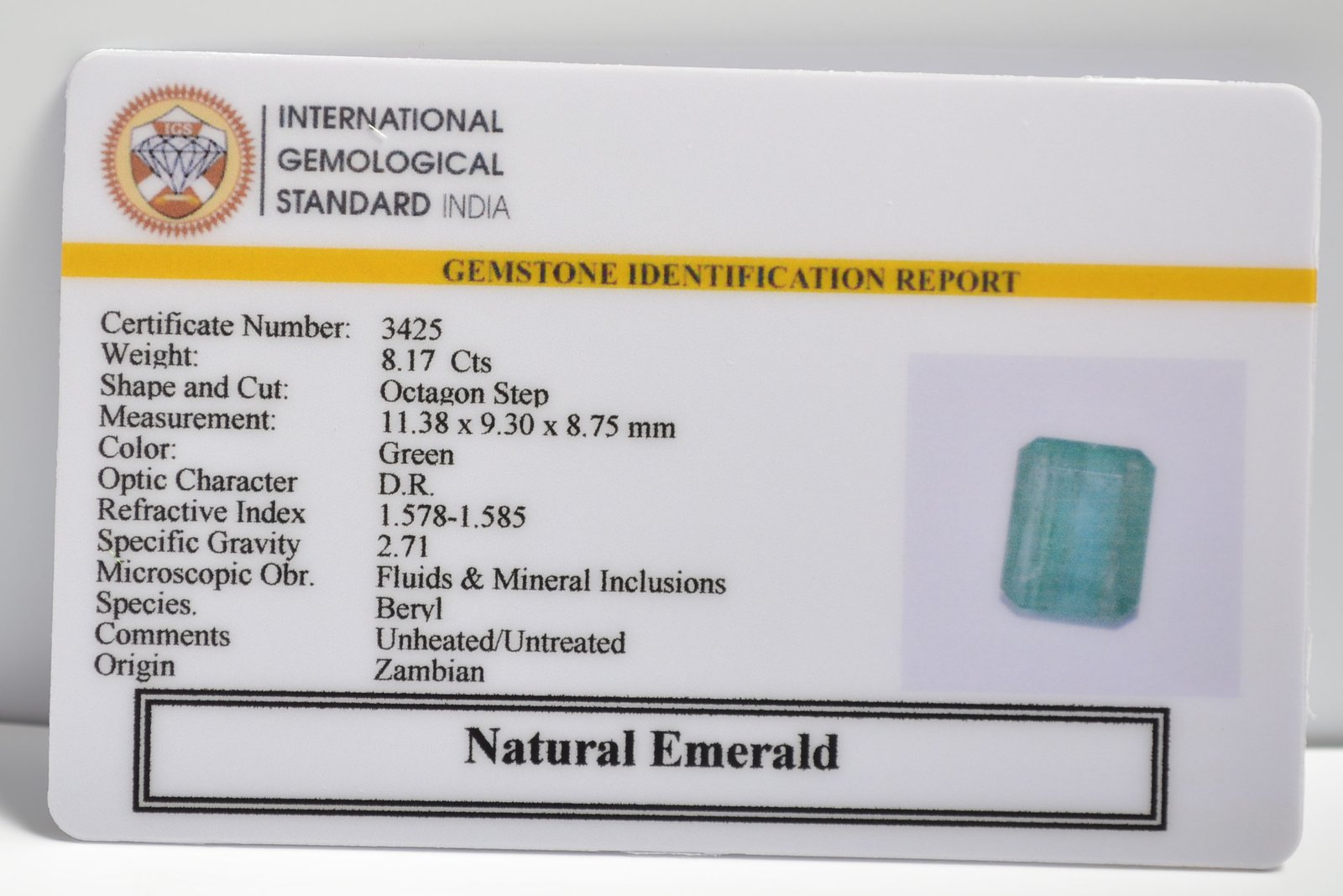 EMERALD 8.17 Ct. 3 EMRD21757 2 1 EMERALD 8.17 Ct.