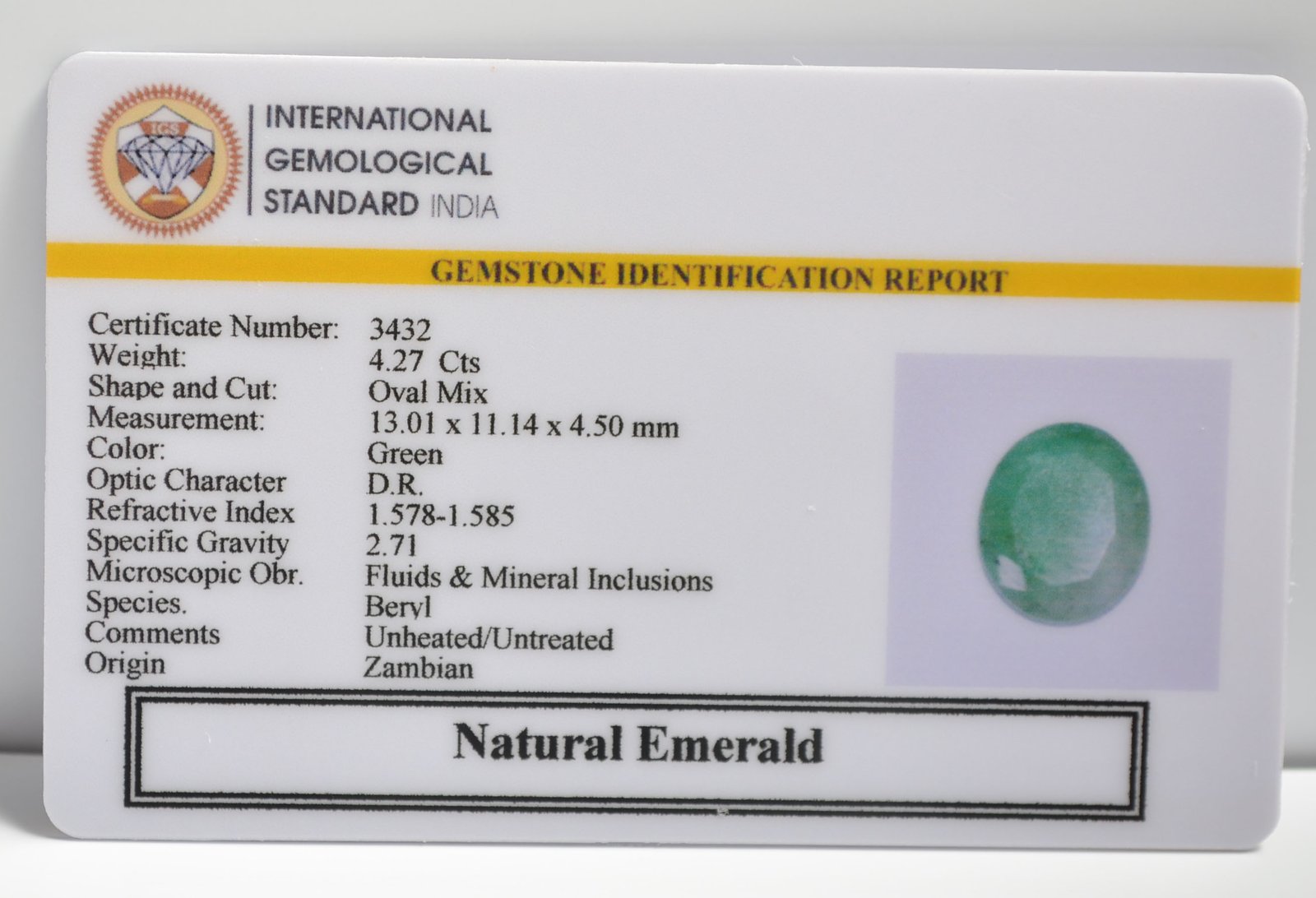 EMERALD 4.27 Ct. 3 EMRD21763 2 1 EMERALD 4.27 Ct.