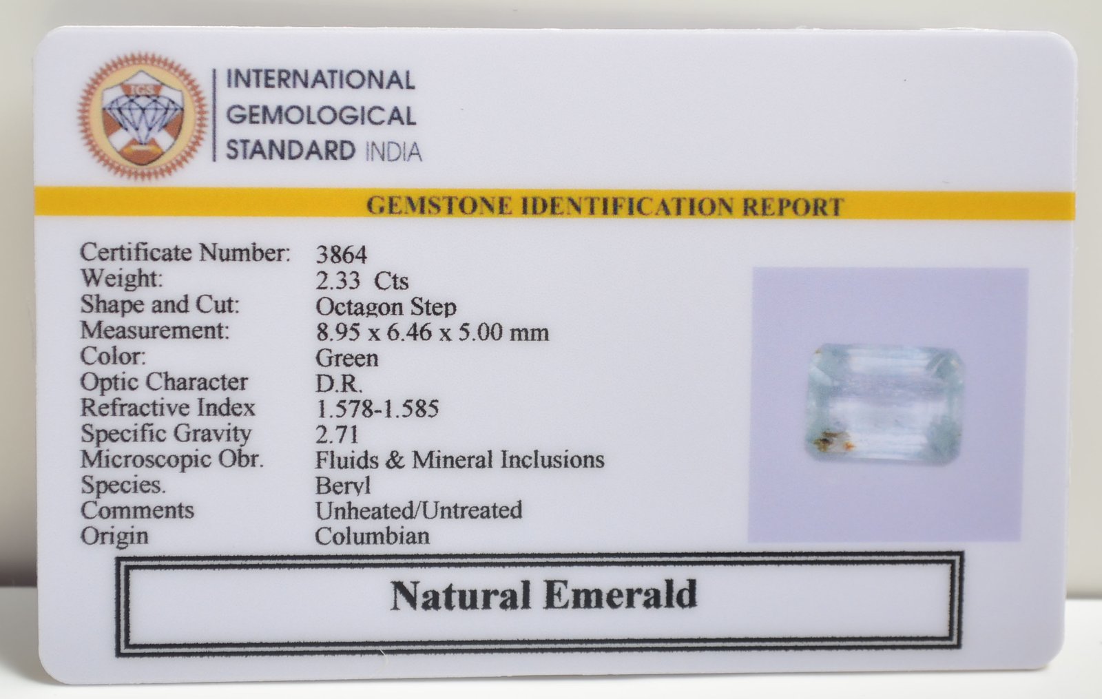 EMERALD 2.33 Ct. 3 EMRD21808 2 1 EMERALD 2.33 Ct.