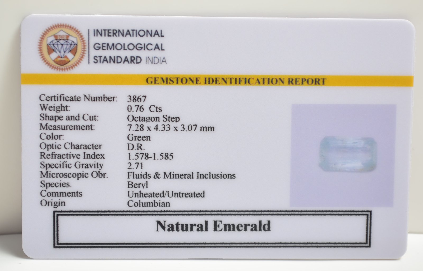 EMERALD 0.76 Ct. 3 EMRD21811 2 1 EMERALD 0.76 Ct.