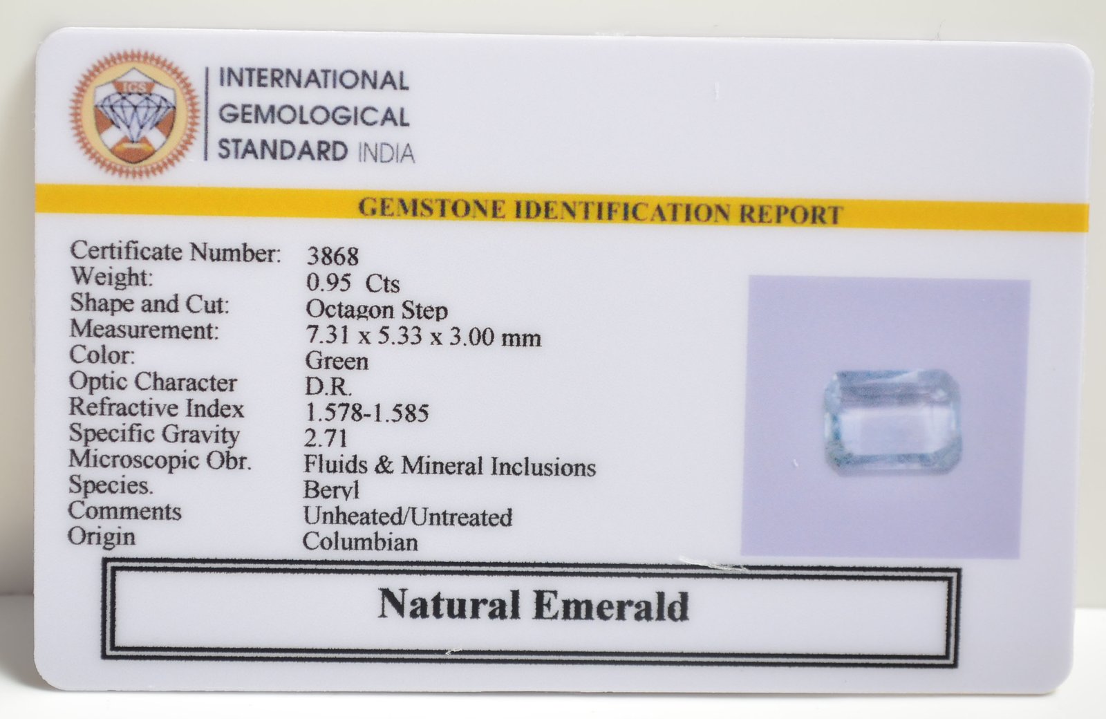 EMERALD 0.95 Ct. 3 EMRD21812 2 1 EMERALD 0.95 Ct.