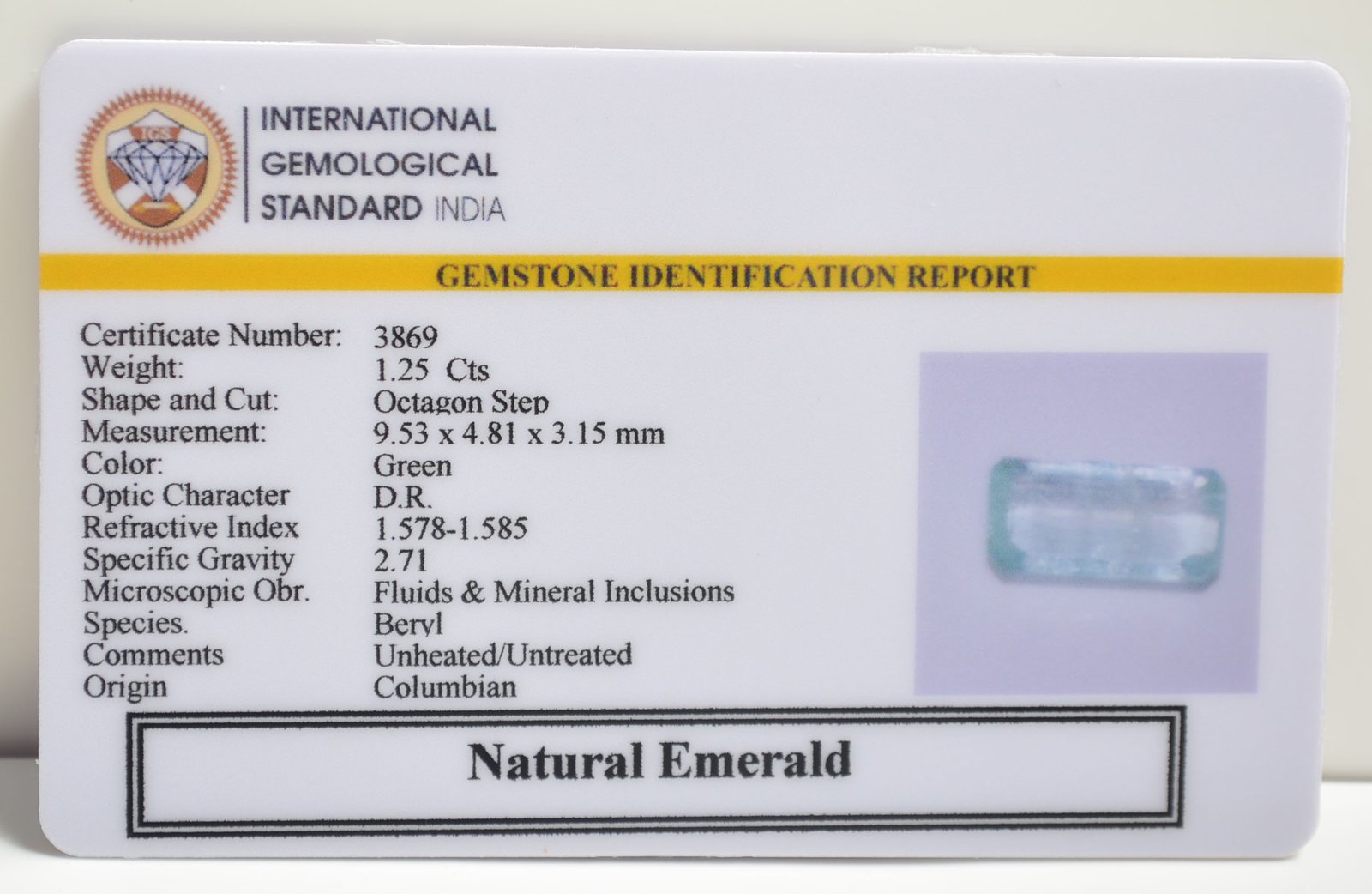 EMERALD 1.25 Ct. 3 EMRD21813 2 1 EMERALD 1.25 Ct.