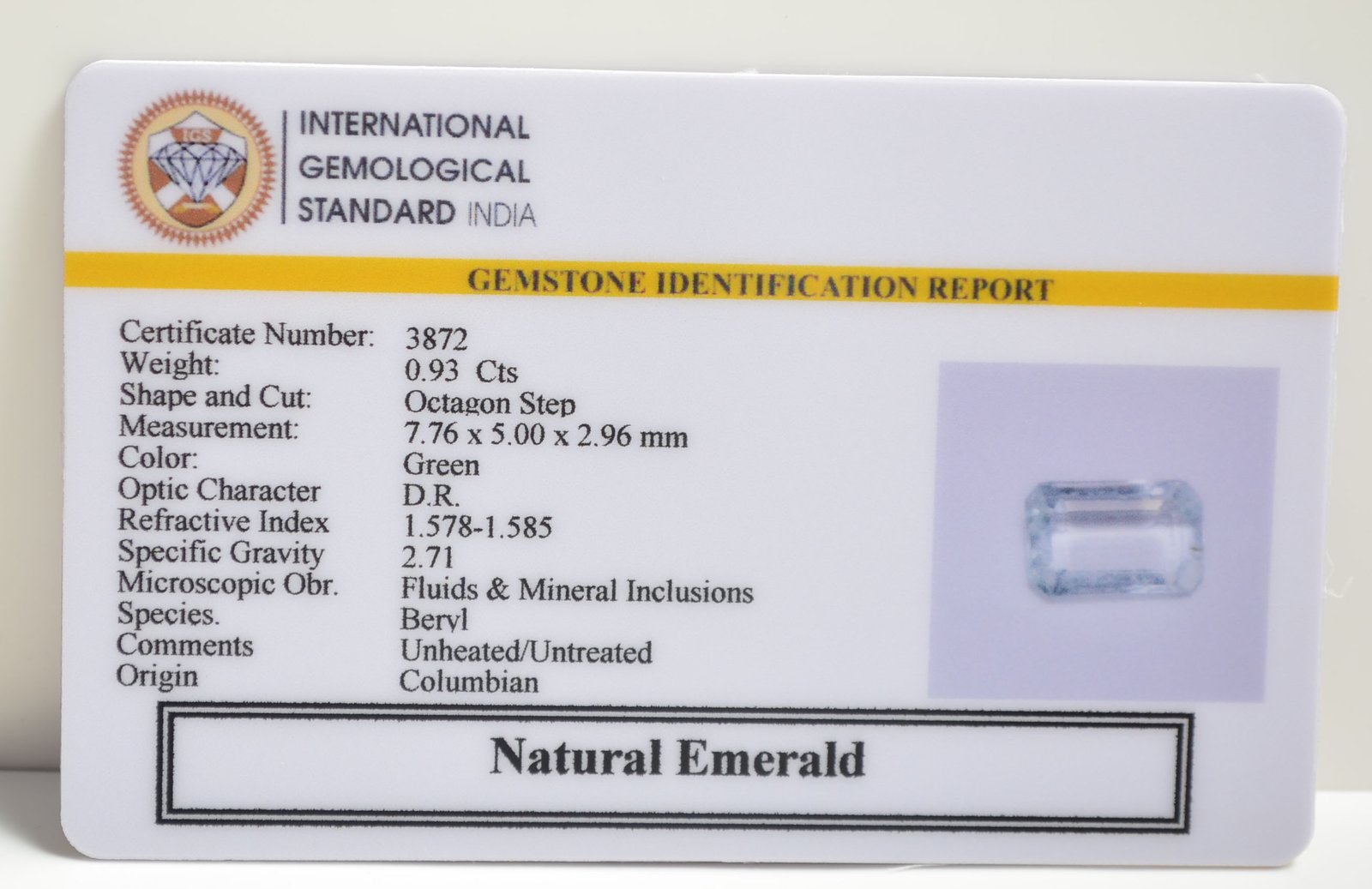 EMERALD 0.93 Ct. 3 EMRD21816 2 1 EMERALD 0.93 Ct.