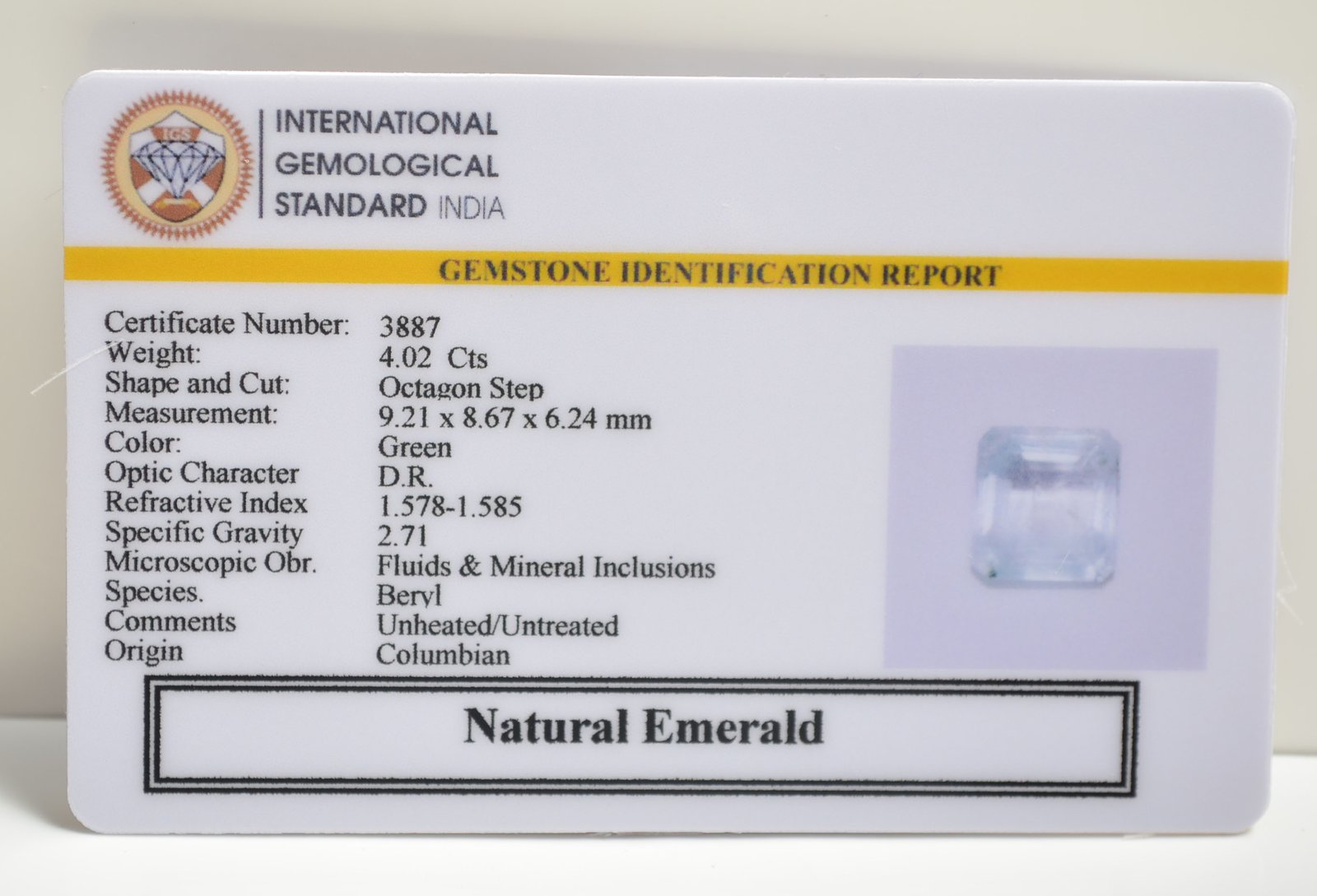 EMERALD 4.02 Ct. 3 EMRD21824 2 1 EMERALD 4.02 Ct.