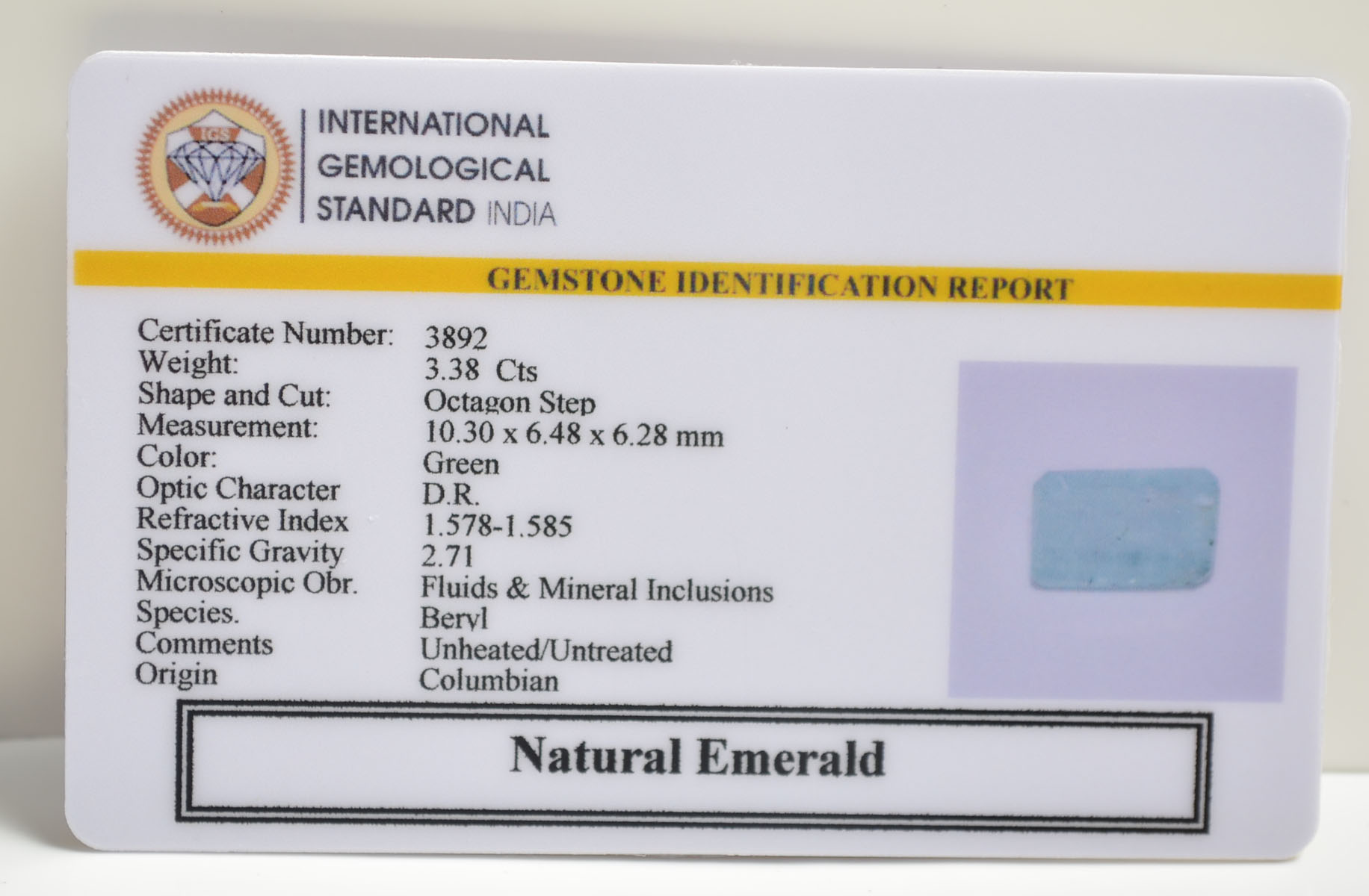 EMERALD 3.38 Ct. 3 EMRD21826 2 EMERALD 3.38 Ct.