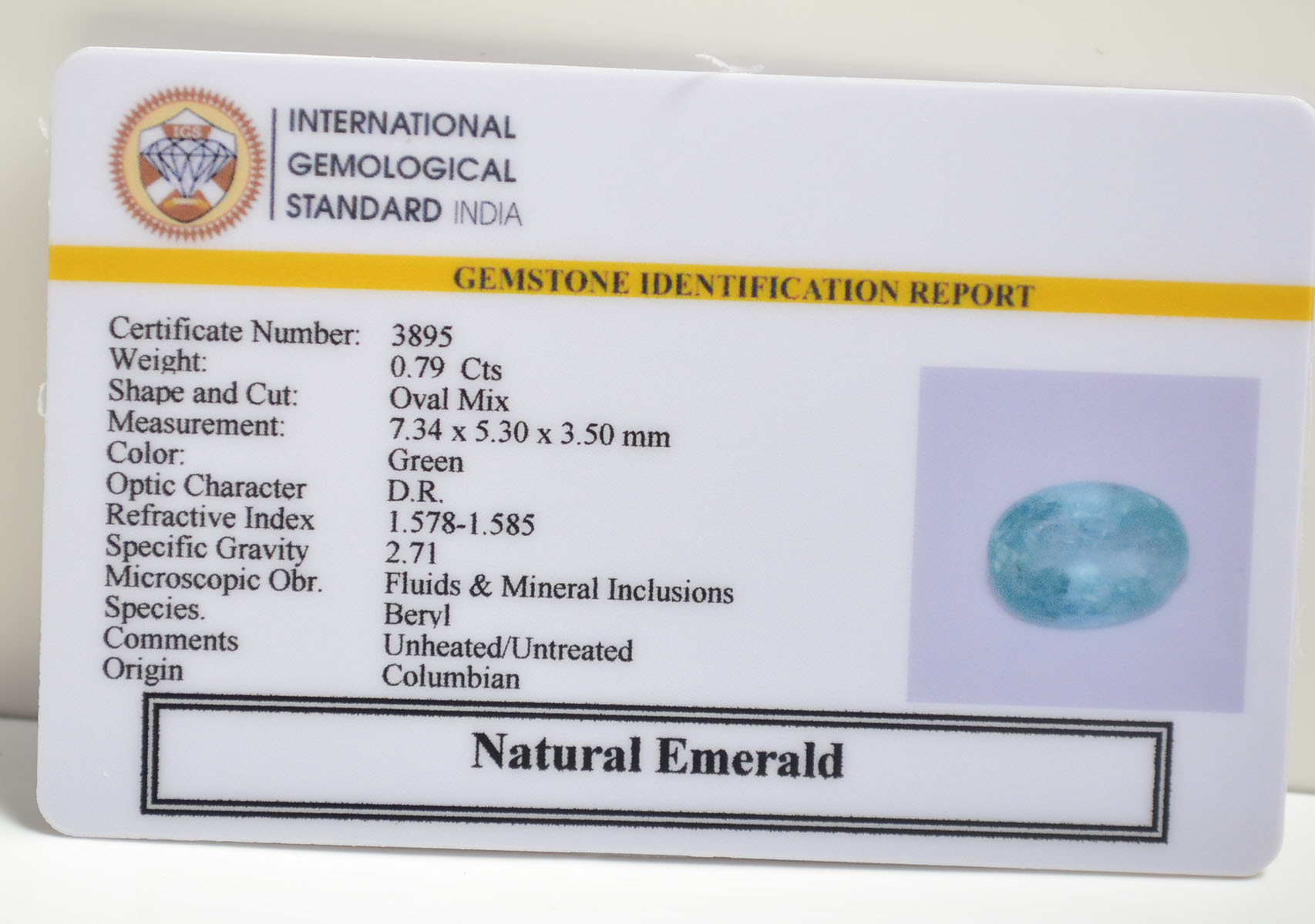 EMERALD 0.79 Ct. 3 EMRD21829 2 EMERALD 0.79 Ct.