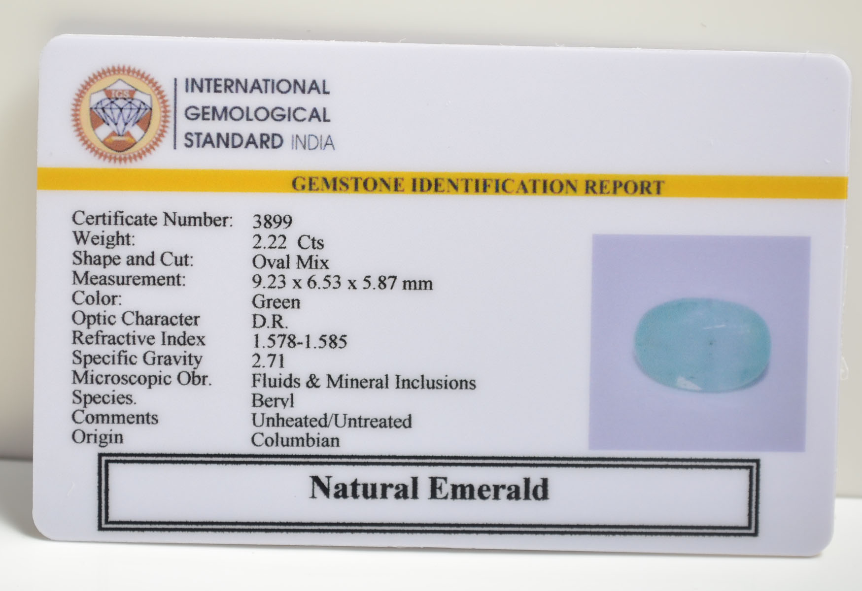 EMERALD 2.22 Ct. 3 EMRD21833 2 EMERALD 2.22 Ct.