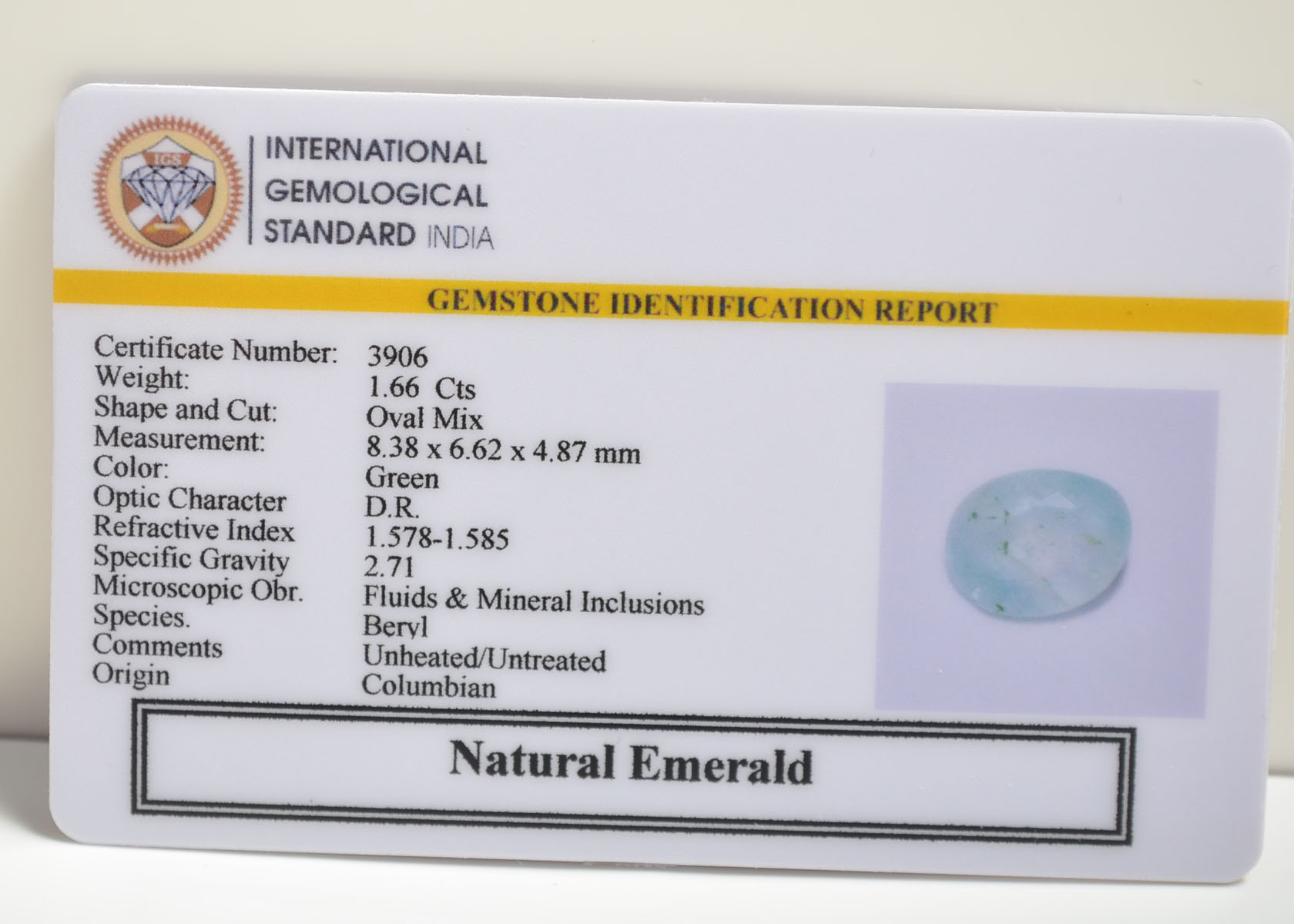 EMERALD 1.66 Ct. 3 EMRD21840 2 EMERALD 1.66 Ct.