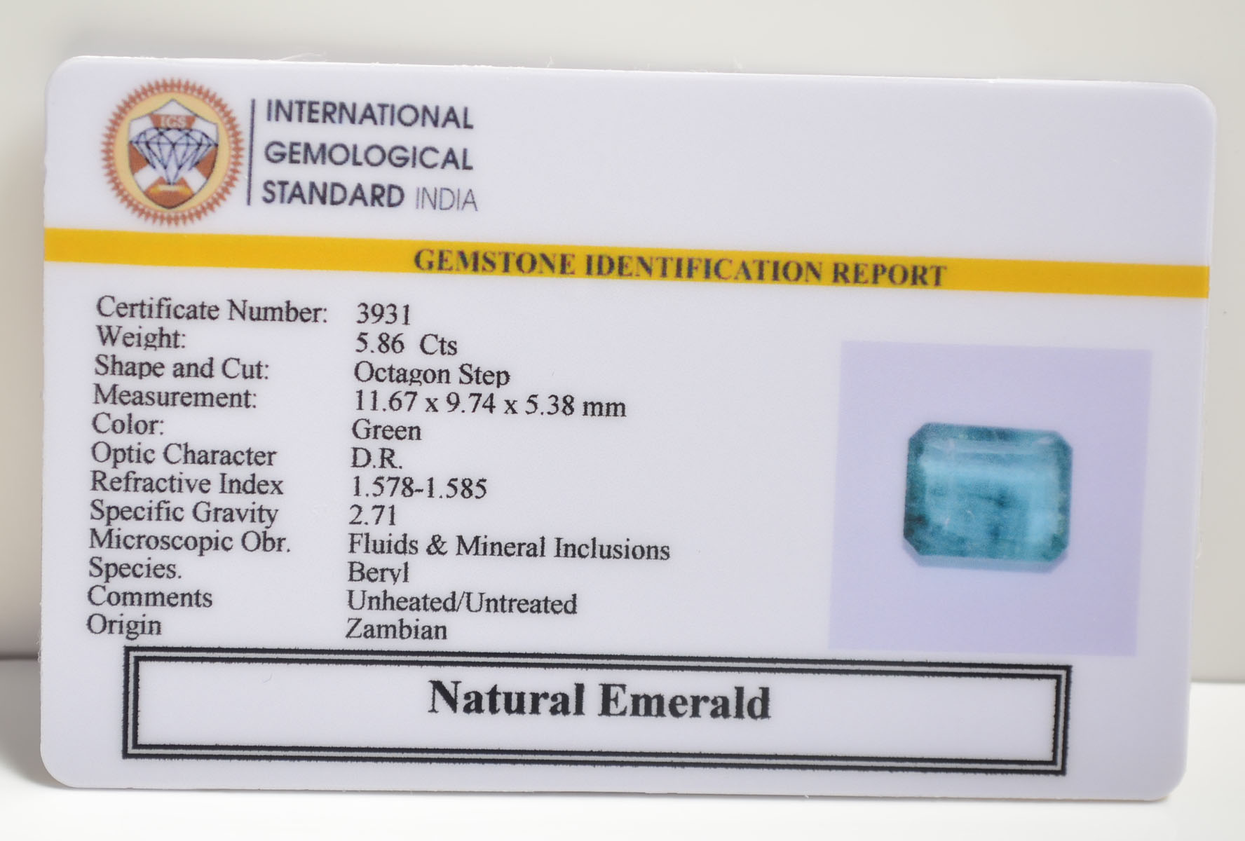 EMERALD 5.86 Ct. 3 EMRD21850 2 EMERALD 5.86 Ct.