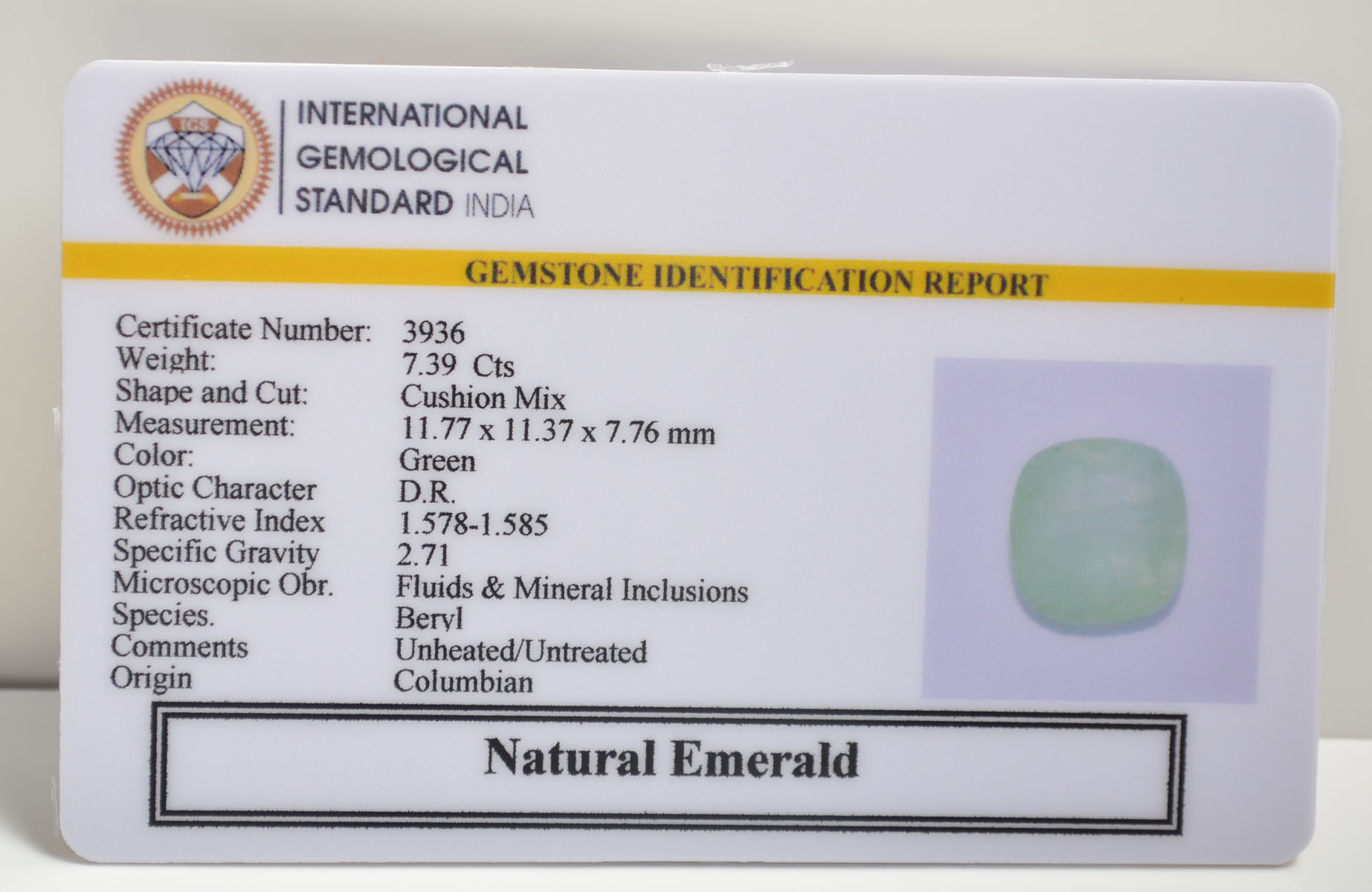 EMERALD 7.39 Ct. 3 EMRD21851 2 EMERALD 7.39 Ct.