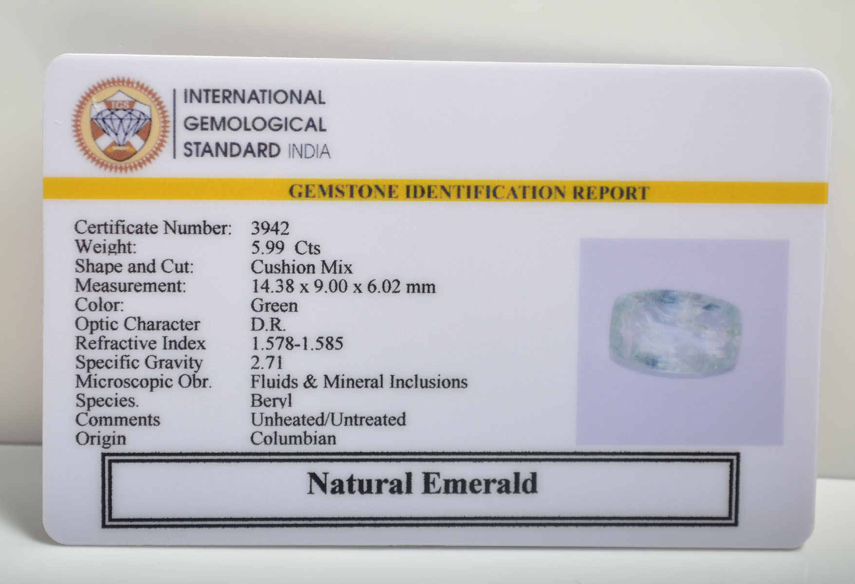 EMERALD 5.99 Ct. 3 EMRD21857 2 EMERALD 5.99 Ct.