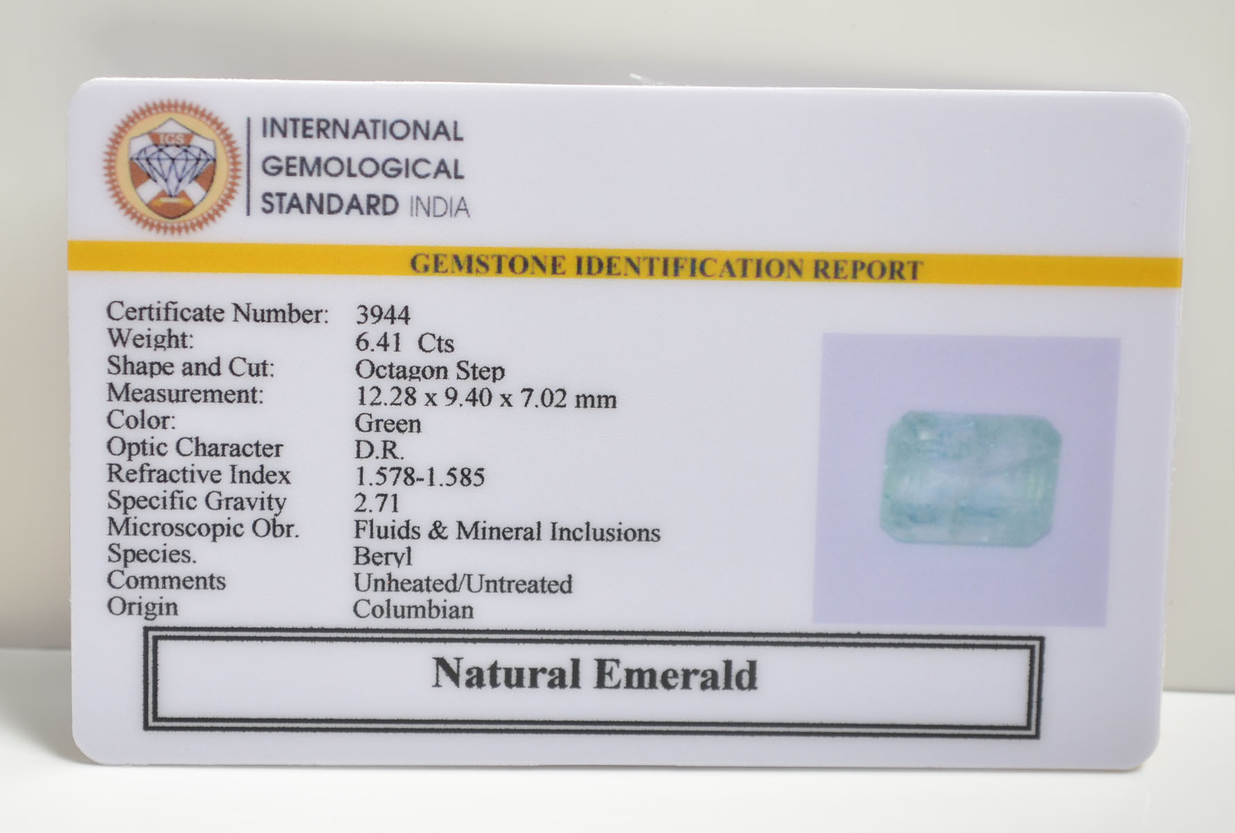 EMERALD 6.41 Ct. 3 EMRD21858 2 EMERALD 6.41 Ct.