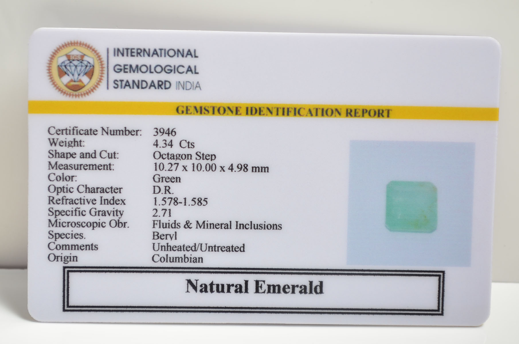 EMERALD 4.34 Ct. 3 EMRD21859 2 EMERALD 4.34 Ct.