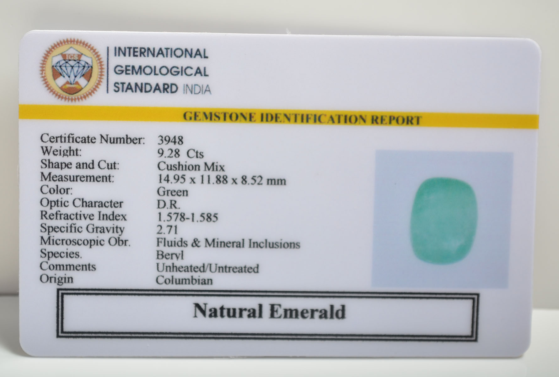 EMERALD 9.28 Ct. 3 EMRD21861 2 EMERALD 9.28 Ct.