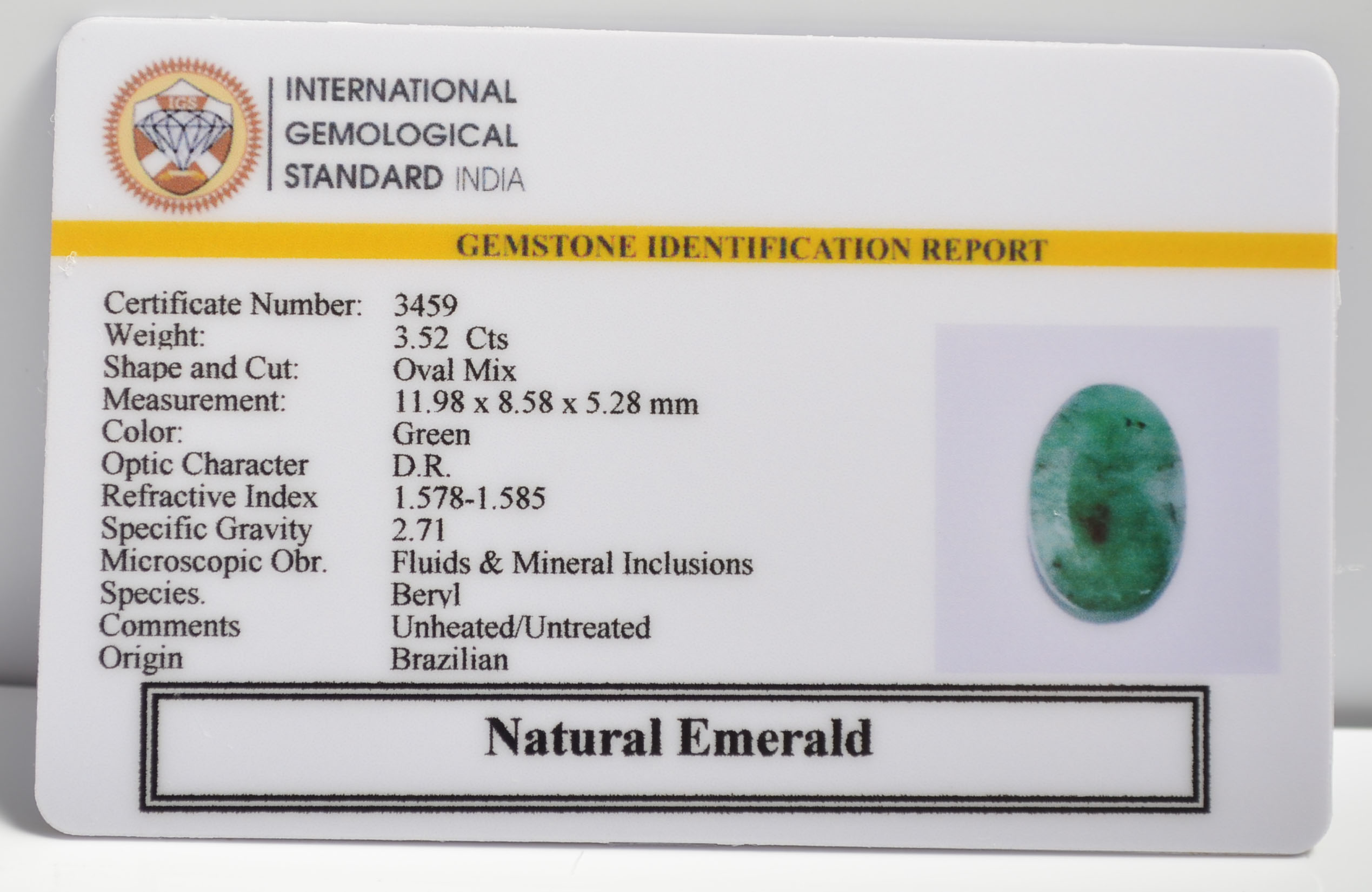 EMERALD 3.52 Ct. 3 EMRG20616 2 EMERALD 3.52 Ct.