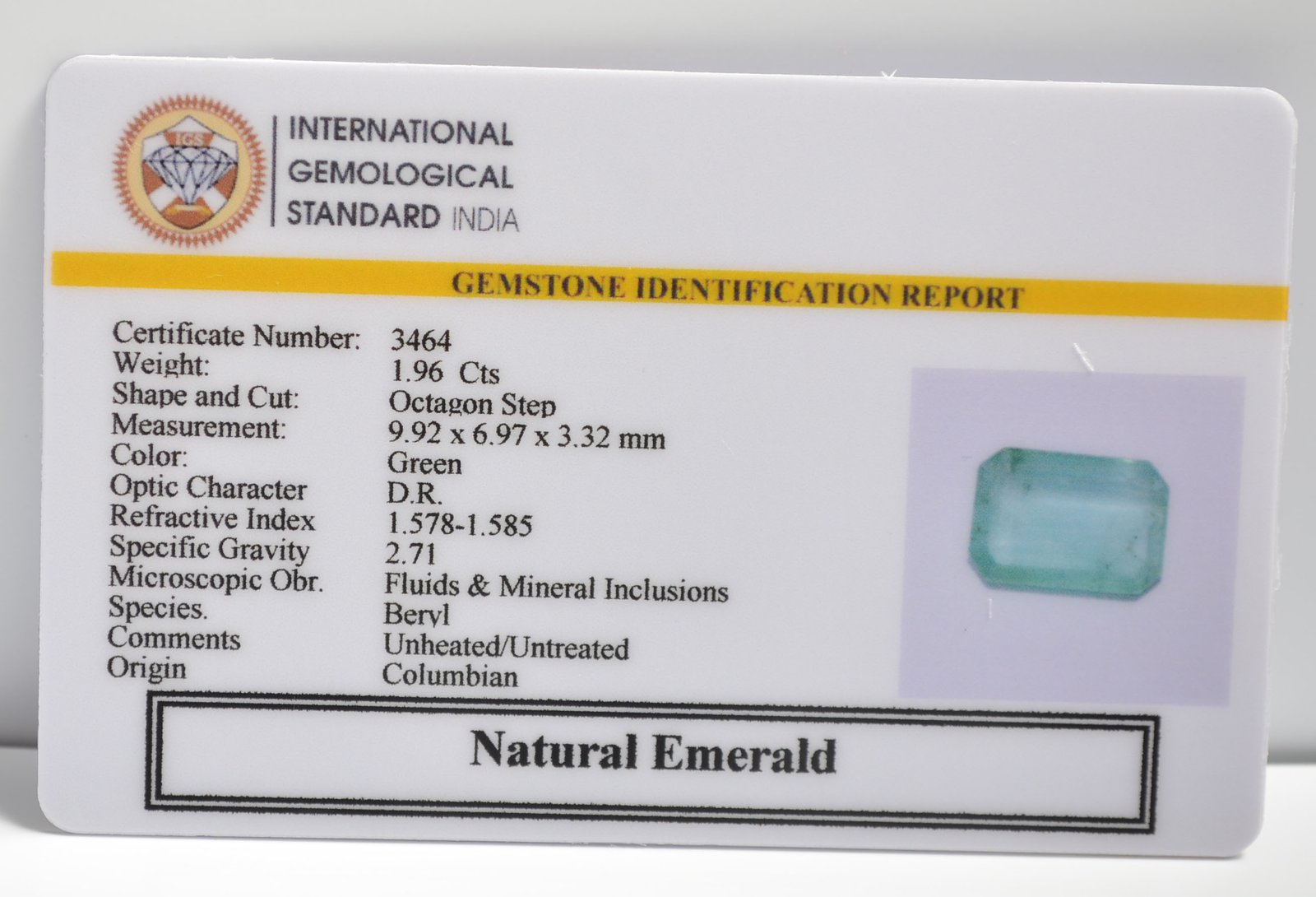 EMRG20617 2 1 EMERALD 1.96 Ct.