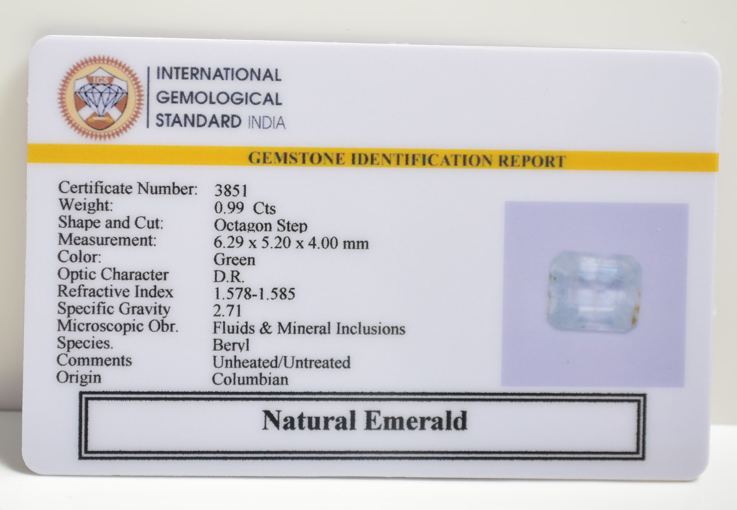 EMERALD 0.99 Ct. 3 EMRG20628 2 EMERALD 0.99 Ct.