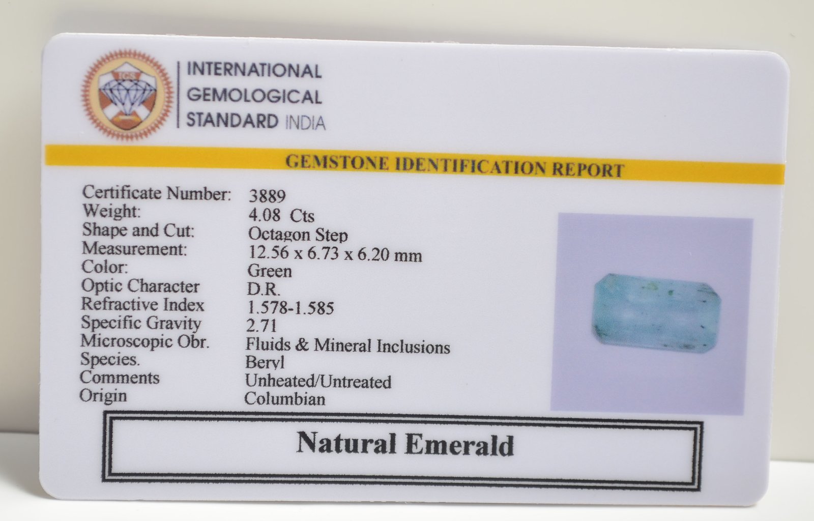 EMERALD 4.08 Ct. 3 EMRG20640 2 1 EMERALD 4.08 Ct.