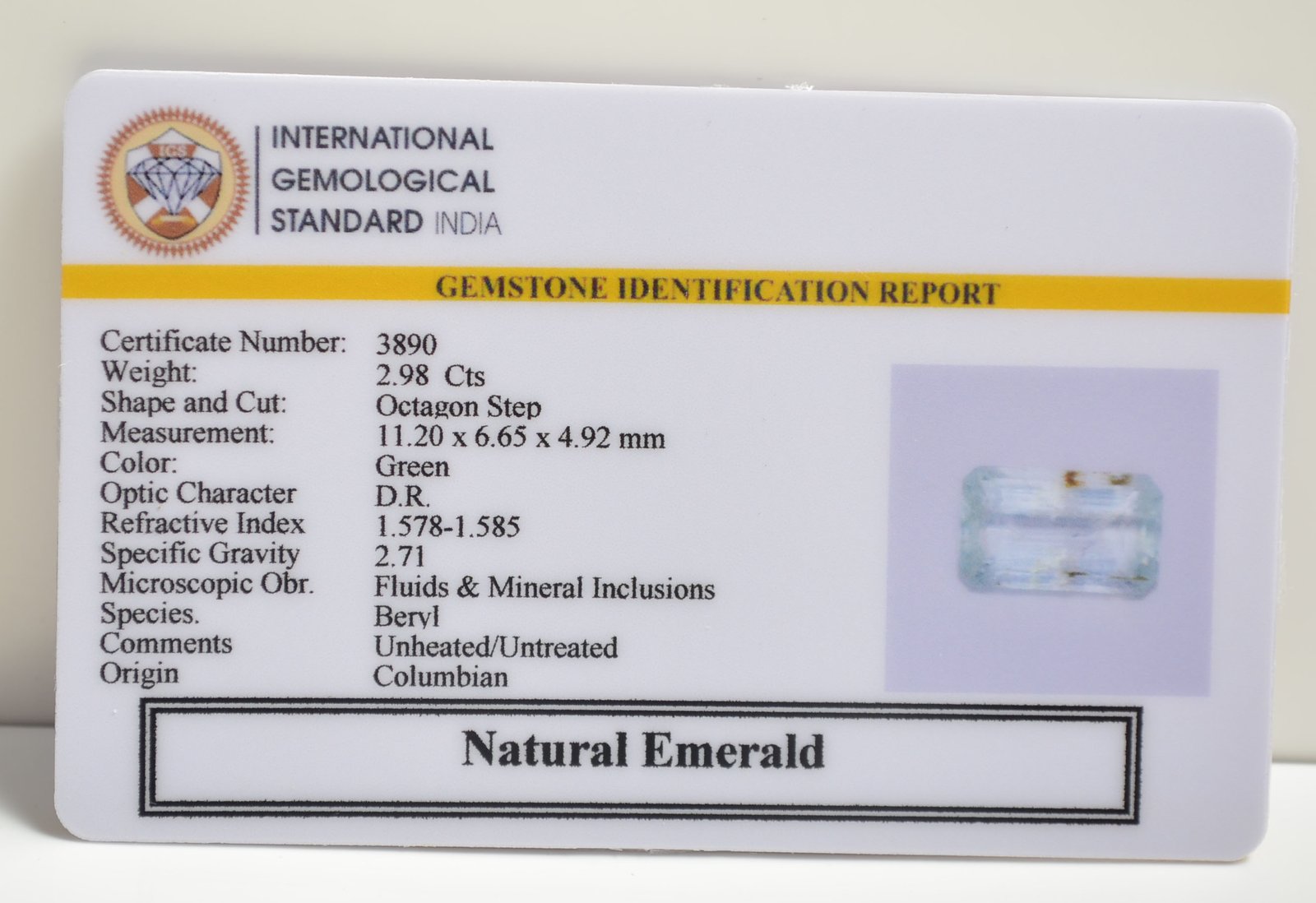EMERALD 2.98 Ct. 3 EMRG20641 2 1 EMERALD 2.98 Ct.