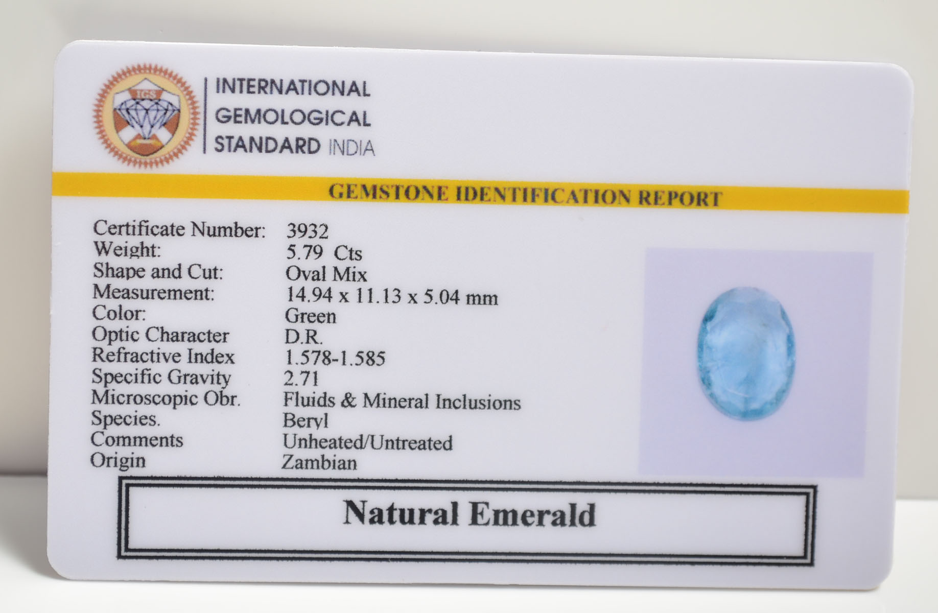 EMERALD 5.79 Ct. 3 EMRG20648 2 EMERALD 5.79 Ct.