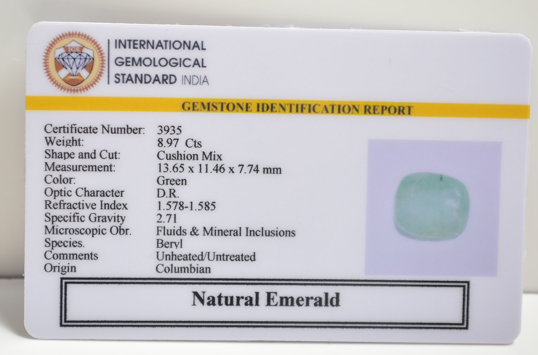 EMERALD 8.97 Ct. 3 EMRG20651 2 EMERALD 8.97 Ct.