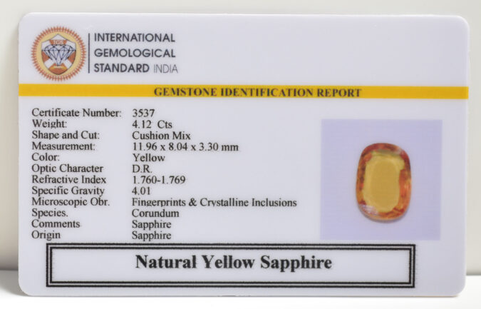 YELLOW SAPPHIRE 4.12 Ct. YELLOW SAPPHIRE 4.12 Ct.