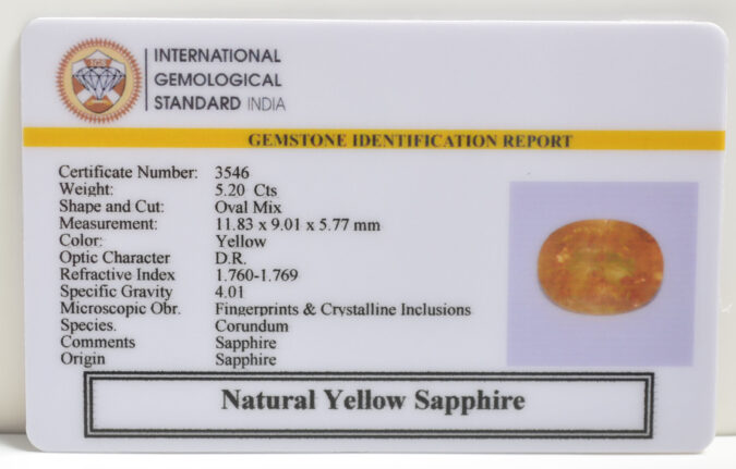 YELLOW SAPPHIRE 5.2 Ct. YELLOW SAPPHIRE 5.2 Ct.