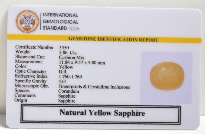 YELLOW SAPPHIRE 5.86 Ct.