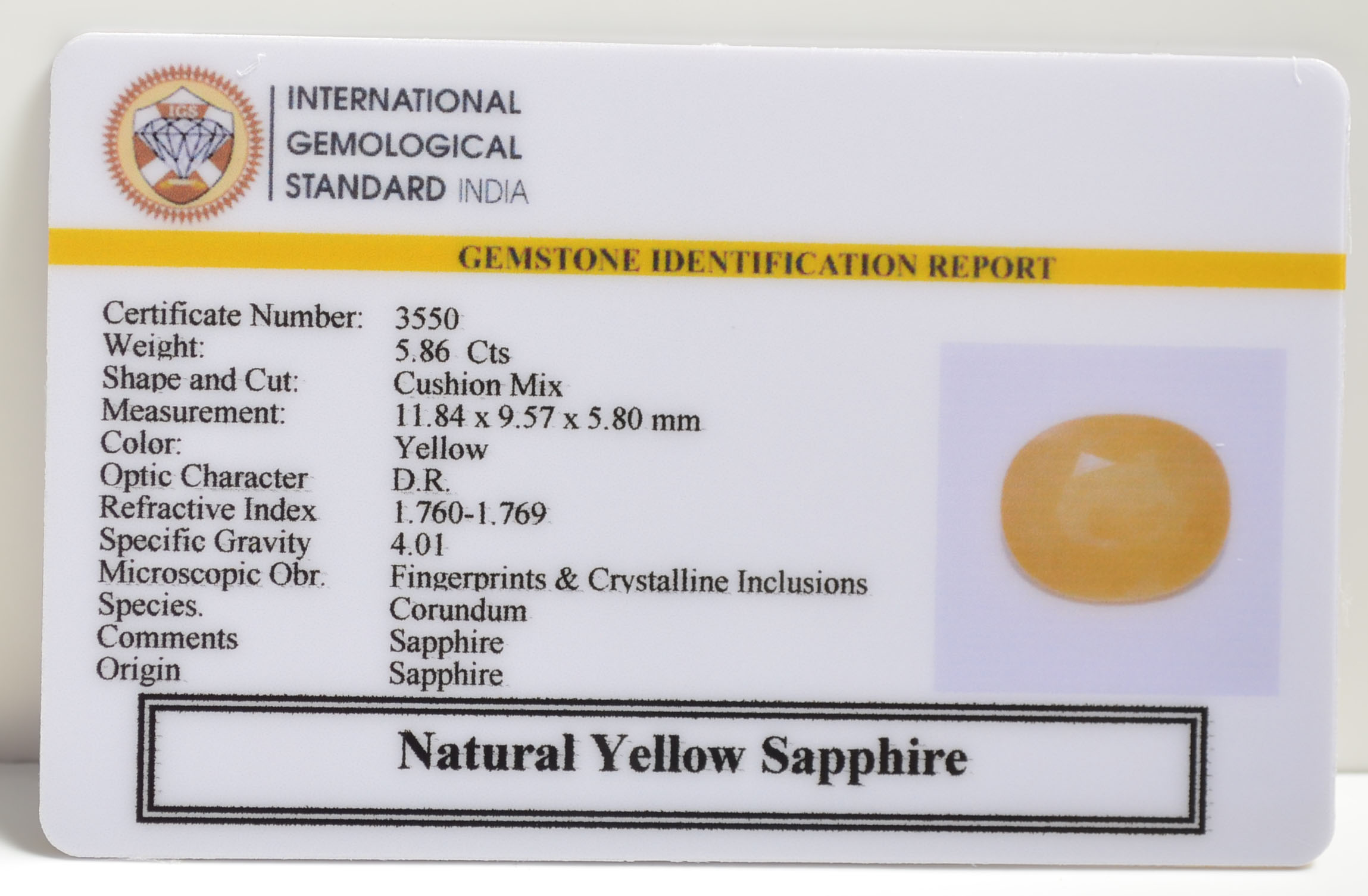 YELLOW SAPPHIRE 5.86 Ct.