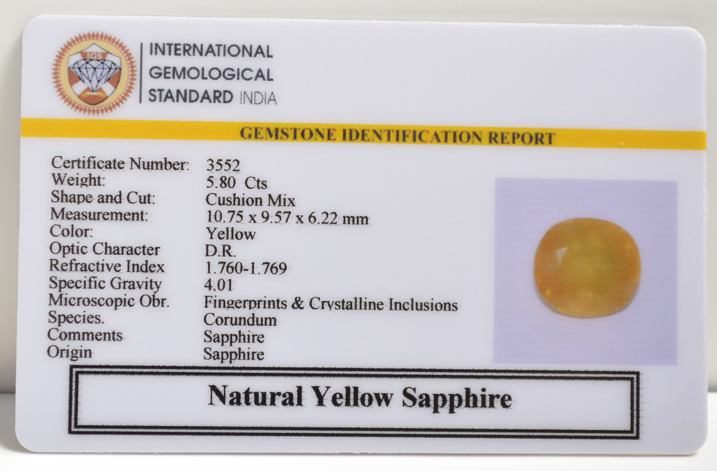 YELLOW SAPPHIRE 5.8 Ct. YELLOW SAPPHIRE 5.8 Ct.