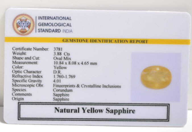 YELLOW SAPPHIRE 3.88 Ct.