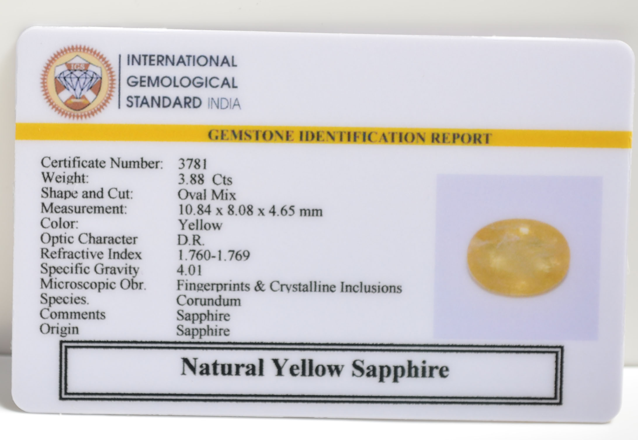 YELLOW SAPPHIRE 3.88 Ct.