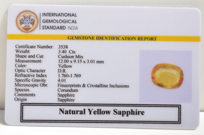 YELLOW SAPPHIRE 3.4 Ct. YELLOW SAPPHIRE 3.4 Ct.