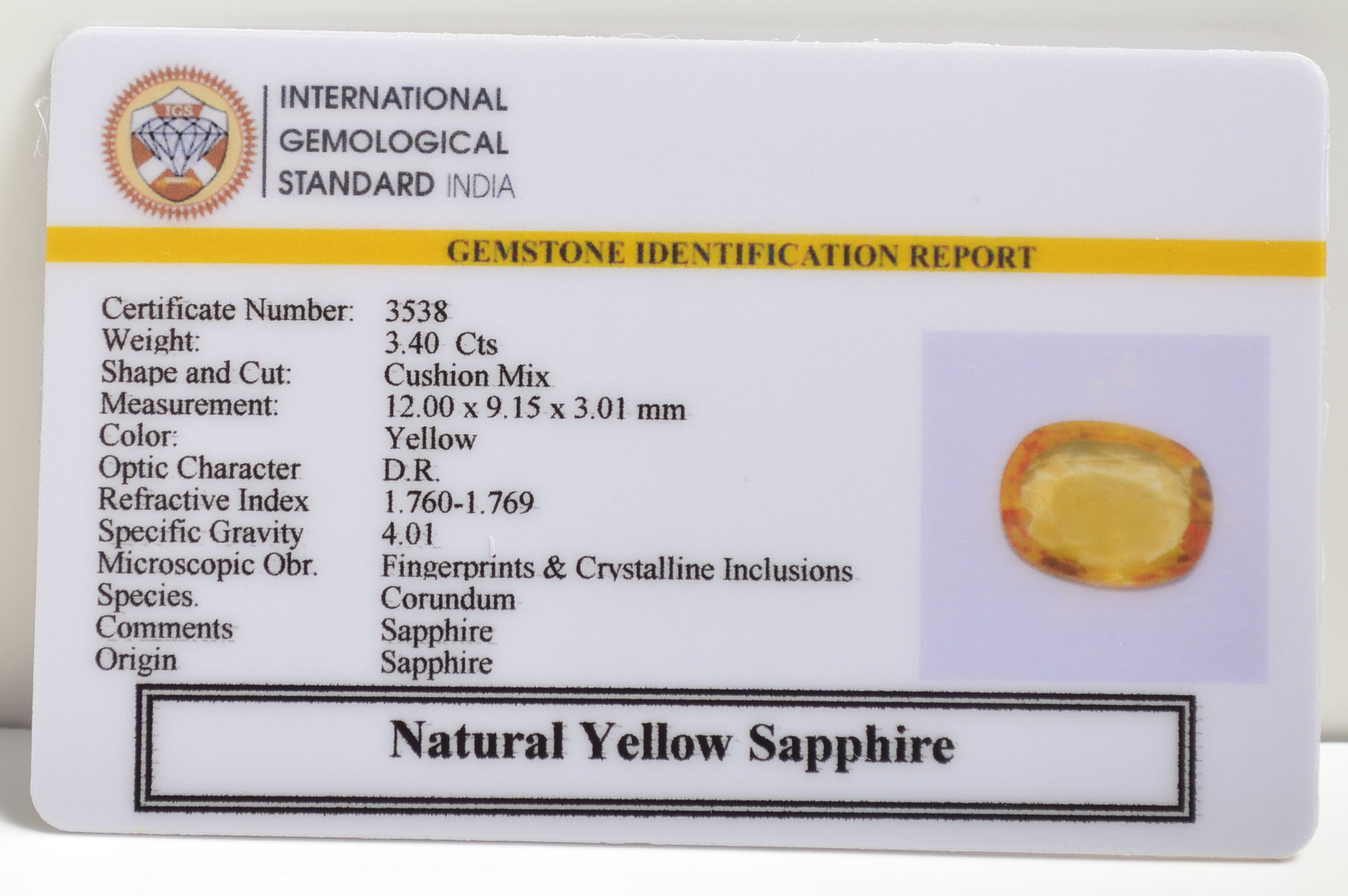 YELLOW SAPPHIRE 3.4 Ct. YELLOW SAPPHIRE 3.4 Ct.