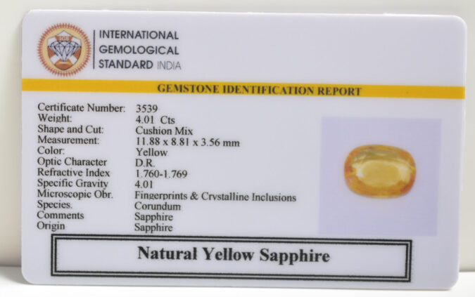 YELLOW SAPPHIRE 4.01 Ct. YELLOW SAPPHIRE 4.01 Ct.